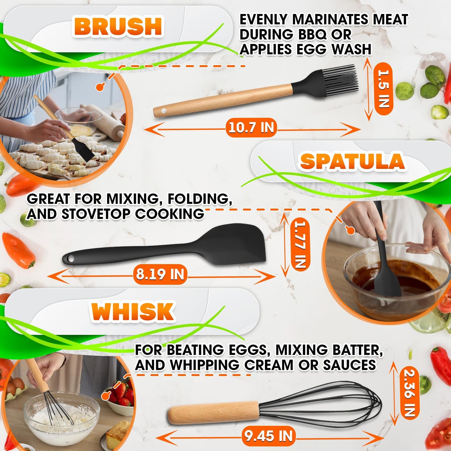 14 PCs Black Silicone Cooking Utensils Set with Holder - Versatile Kitchen Utensils with Sturdy Wooden Handles - Heat Resistance Silicone Kitchen Utensil Set with Holder for All Cooking & Baking Needs