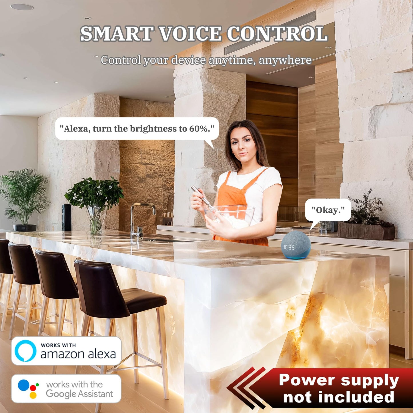 4 Pack LED Backlight Sheet 3000K-6500K Warm and Cold 24V 36W, Dimmable LED Panel Sheet Work with Alexa, Flexible Backlit Light Remote & APP Control, 19.7X9.7 Inch for Marble, Onyx, Quartz Countertop