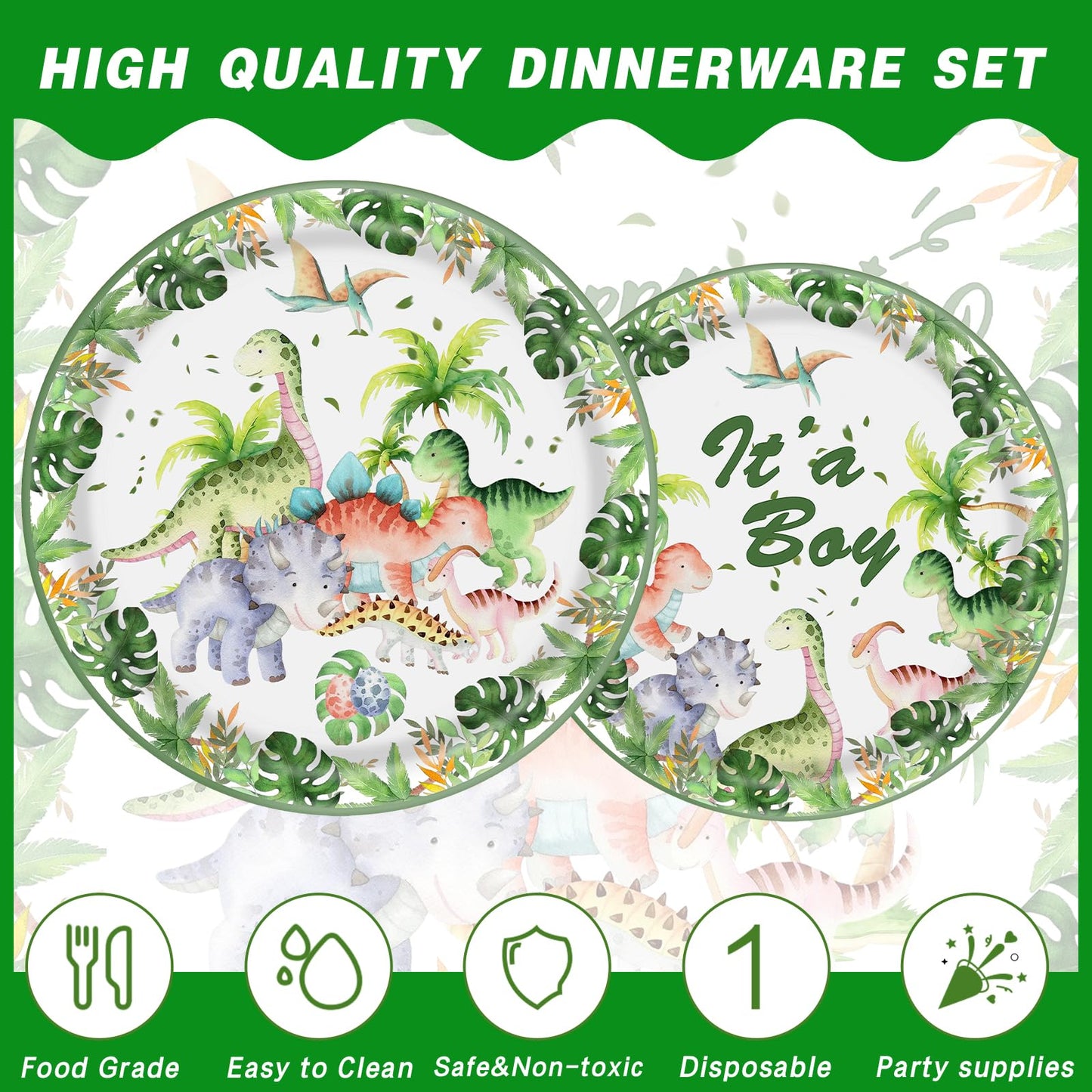 140Pcs Dinosaur Paper Plates and Napkins Set Dinosaur Party Supplies Wild Baby Shower Boys Birthday Decorations, Includes Dessert Plates Napkins Cups Forks Knives and Spoon for 20 Guests