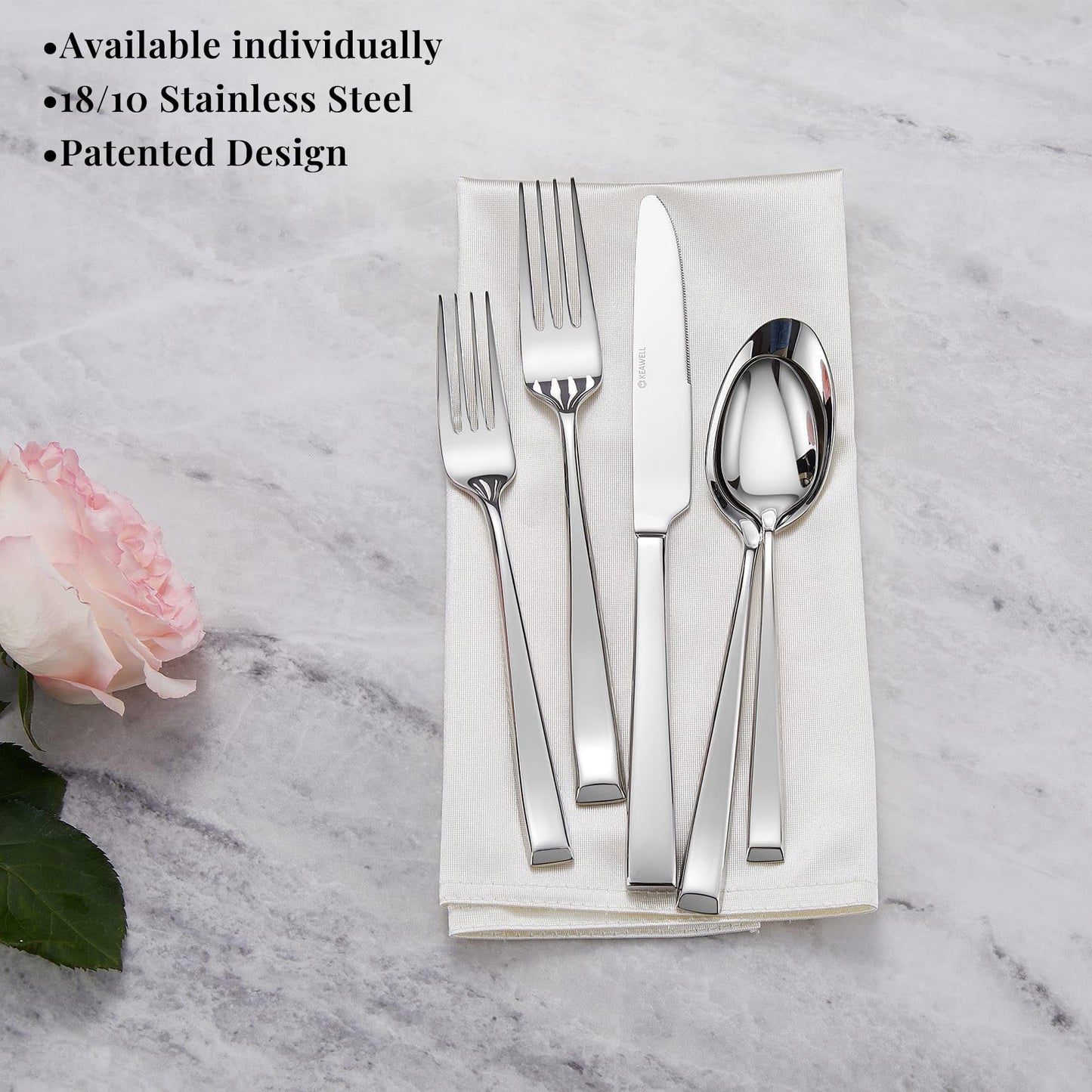 KEAWELL Premium Imperial 4-Piece 8.2 inch Forks Set – Heavy Duty 18/10 Stainless Steel Flatware with Mirror Finish and Squared Edge, Dishwasher Safe for Elegant Dining (4, Dinner Forks)