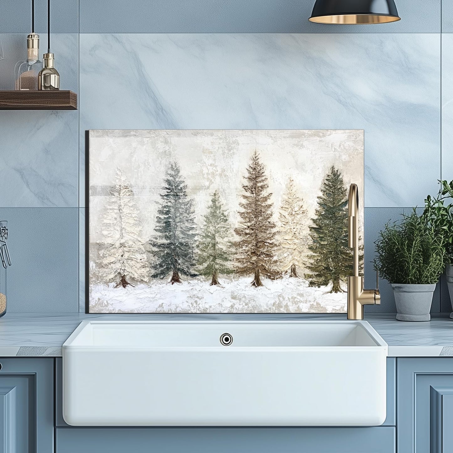 Evgosm Tempered Glass Backsplash for Kitchen， Stove Splashback, Snow Scene Glass Backsplash, Easy to Install and Clean, Used for Kitchen Wall Protection and Decoration. (30x16'')