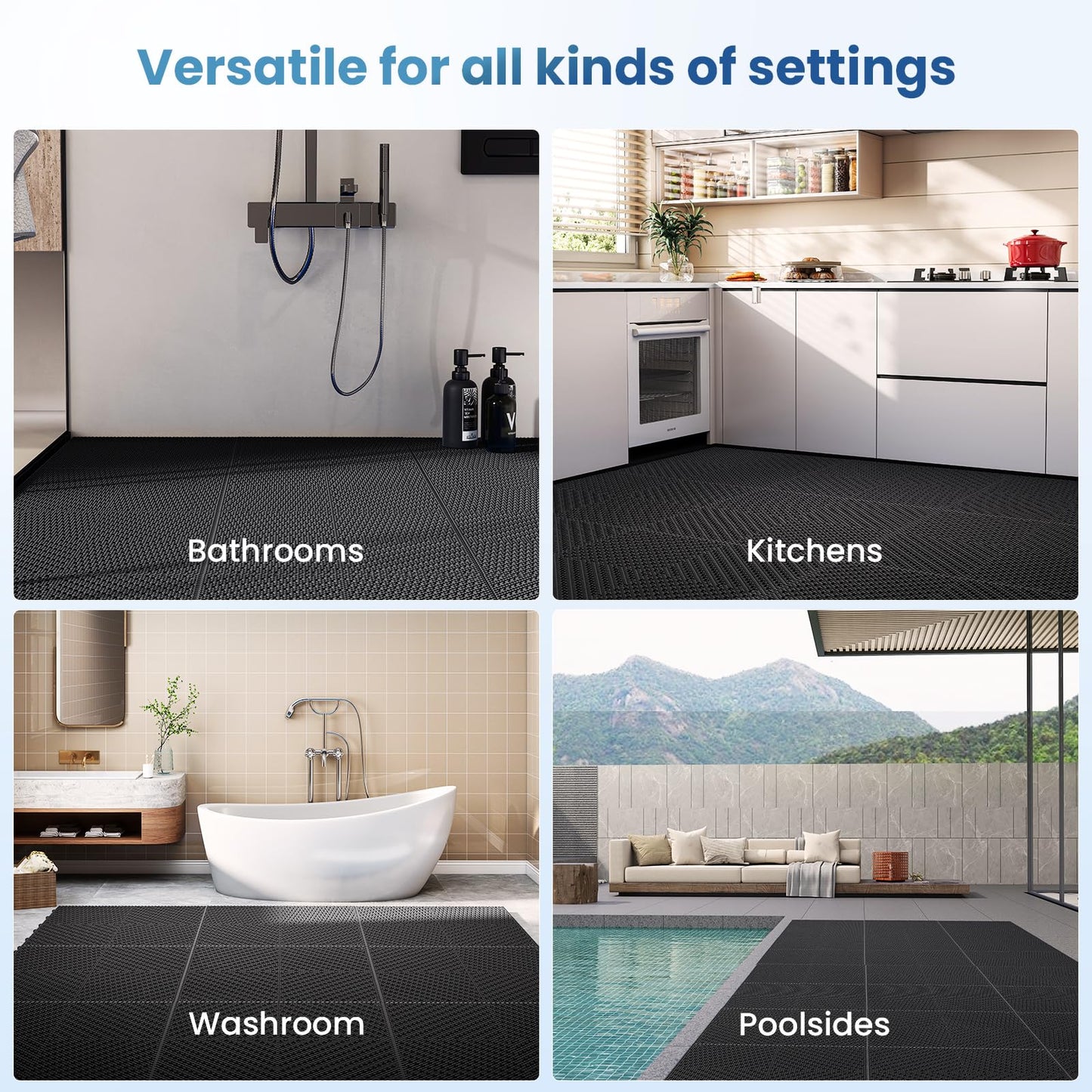 Jocoevol 60-Pcs Interlocking Tile, Indoor/Outdoor Drainage Interlocking Floor Tiles 11.8" x 11.8", Anti-Slip Waterproof Soft PVC Splicing Flooring Tile for Garage Patio Pool Bathroom, Black