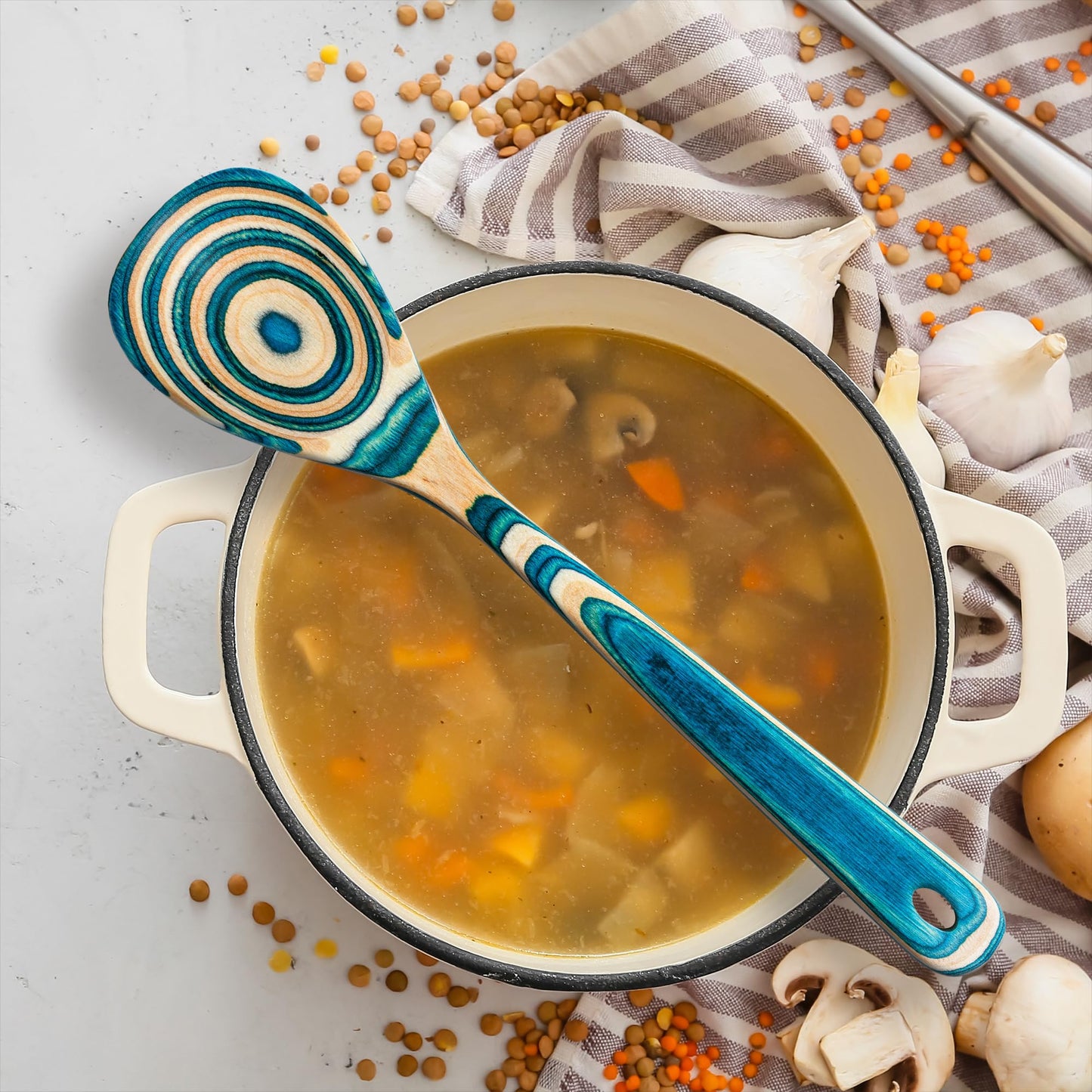 Baltique Mykonos Collection Wooden Cooking Spoon — 12.5-Inch Kitchen Utensil for Mixing, Stirring, Serving — Ready for Nonstick Cookware