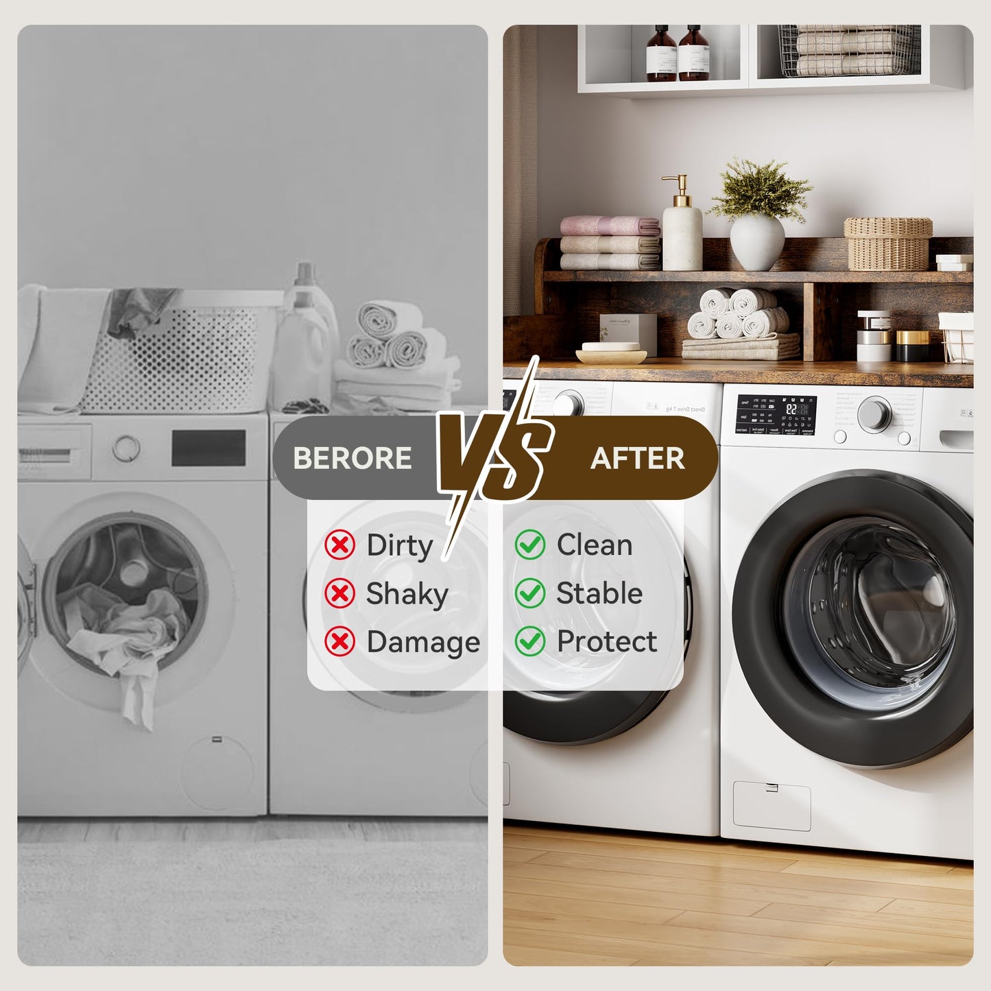 IDEALHOUSE 2-Tier Washer and Dryer Countertop with Shelf or Drawers, Laundry Countertop Cover with Non-Slip Pad, 54"X27.5" Laundry Topper for Folding Clothes Over Washer and Dryer-White