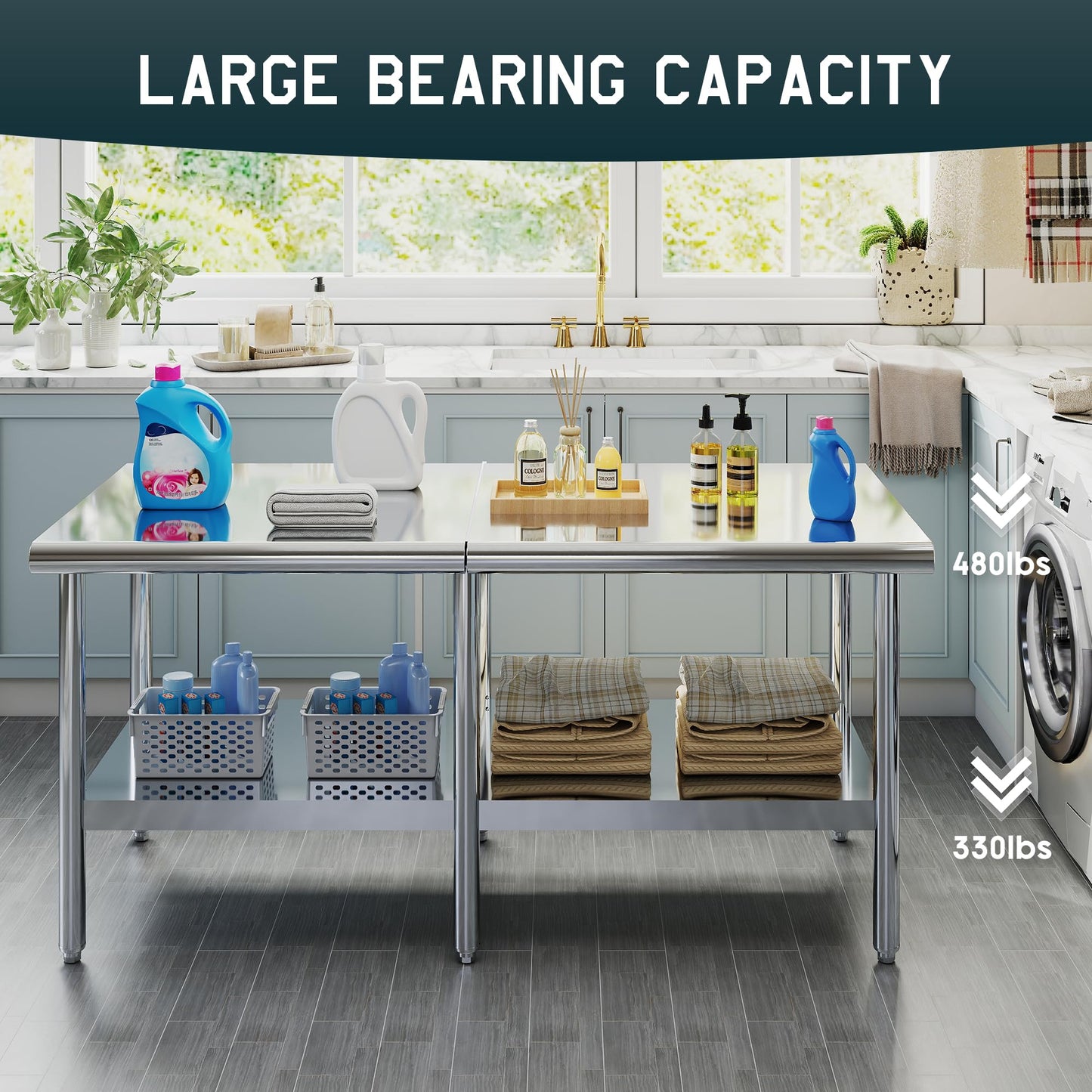 Albott 30x72 Inch Stainless Steel Work Table with Adjustable Undershelf, Heavy Duty Prep Table with Lower Shelf for Kitchen, Restaurant, Home and Commercial Use