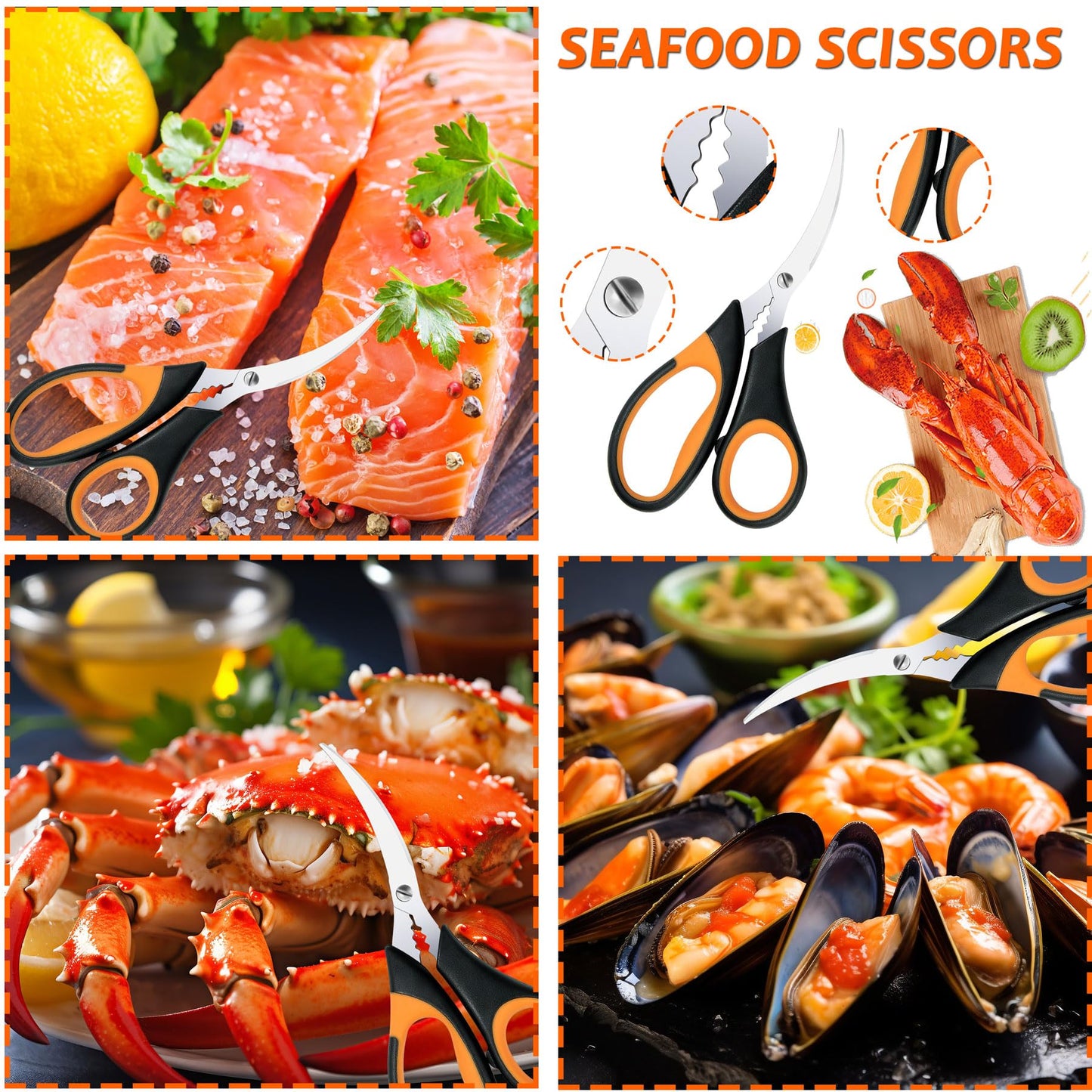 Seafood Crab Crackers and Tools, 21 Pcs Crab Leg Crackers, Nut Cracker Set, Seafood Tools Include 5 Crab Crackers, 5 Lobster Shellers, 5 Crab Leg Forks, 5 Seafood Scissors, mobzio Crab Legs Utensils