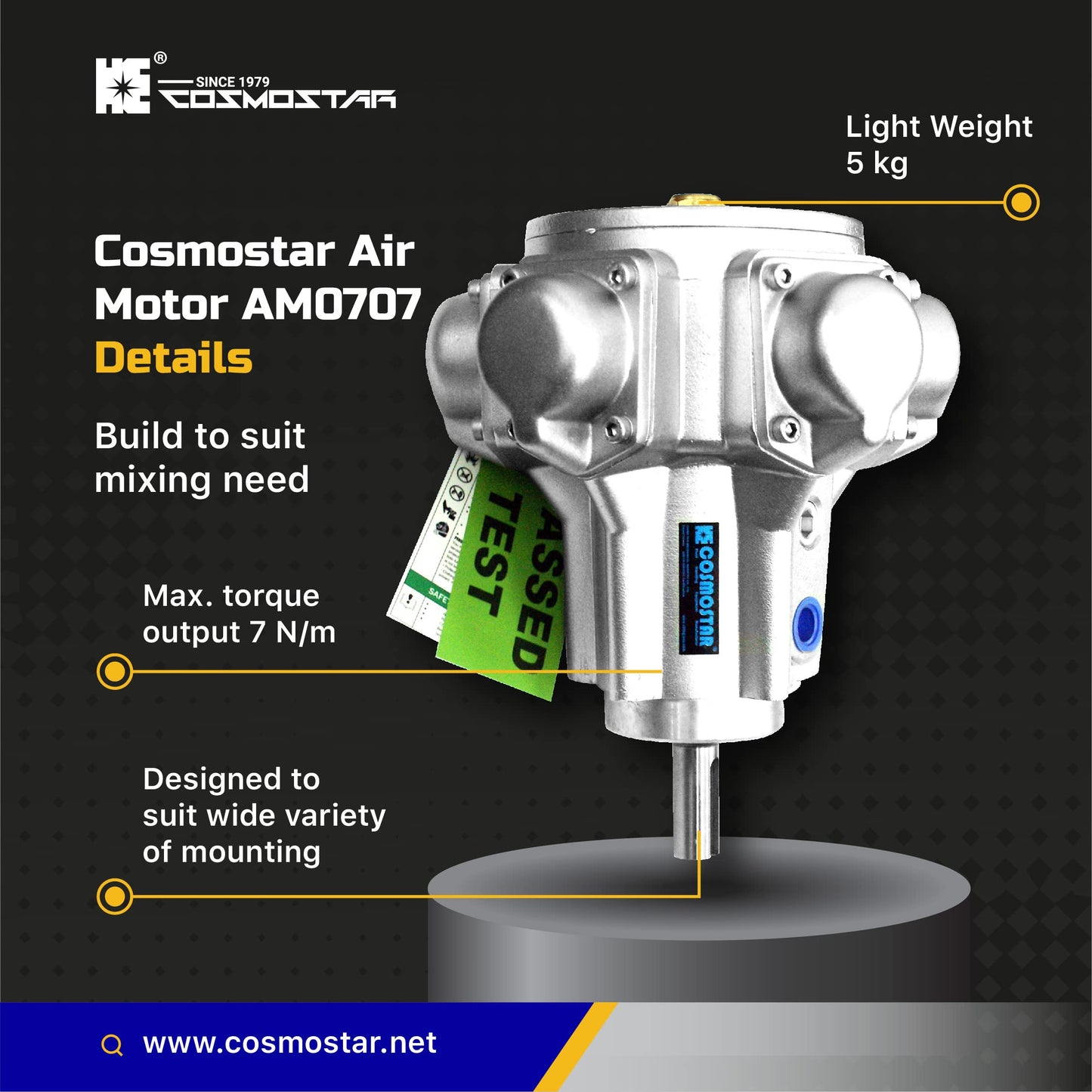 COSMOSTAR 55 Gallon Pneumatic Agitator 1/2 HP, 7 N.M Clamp Mount Tank Barrel Drum Mixer | Paint Agitator, Pneumatic Bracket Mixer, Paint Stirring Machine Bracket Air Agitator Paint Mix Tool
