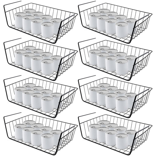 8 Pcs Under Shelf Basket, Hanging Under Cabinet Wire Storage Rack Slides Under Wire Shelves for Counter Pantry Desk Bookshelf,Black