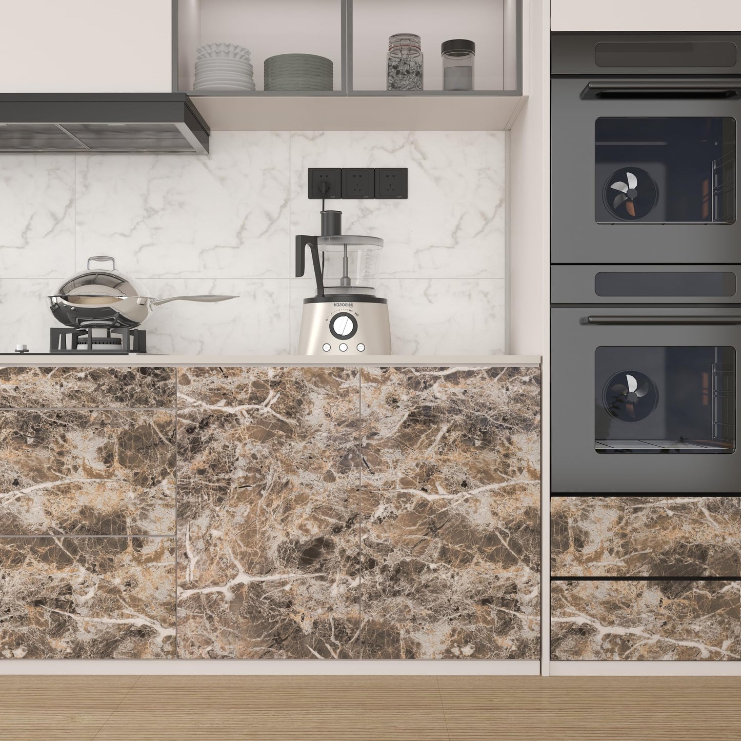 JSEVEM 16"×394" Thick Brown White Marble Wallpaper Peel and Stick Waterproof Brown Marble Contact Paper Vinyl DIY Faux Granite Furniture Tile Stickers for Kitchen Bedroom Walls Bathroom Countertops