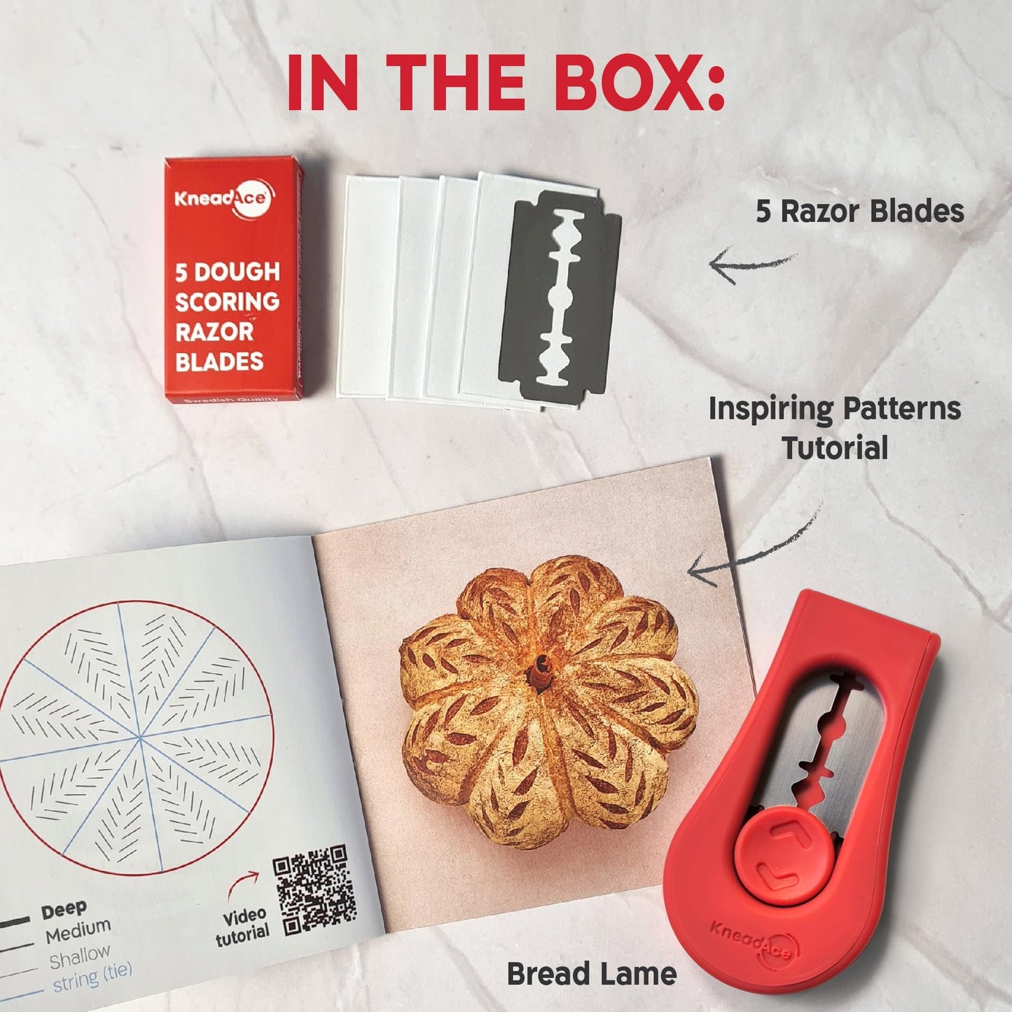 KneadAce Upgraded Extractable & Magnetic Bread Lame Dough Scoring Tool - Professional Sourdough scoring tool for Sourdough Bread baking & Bread Making Tools - Scoring Patterns booklet & 5 Razor Blades