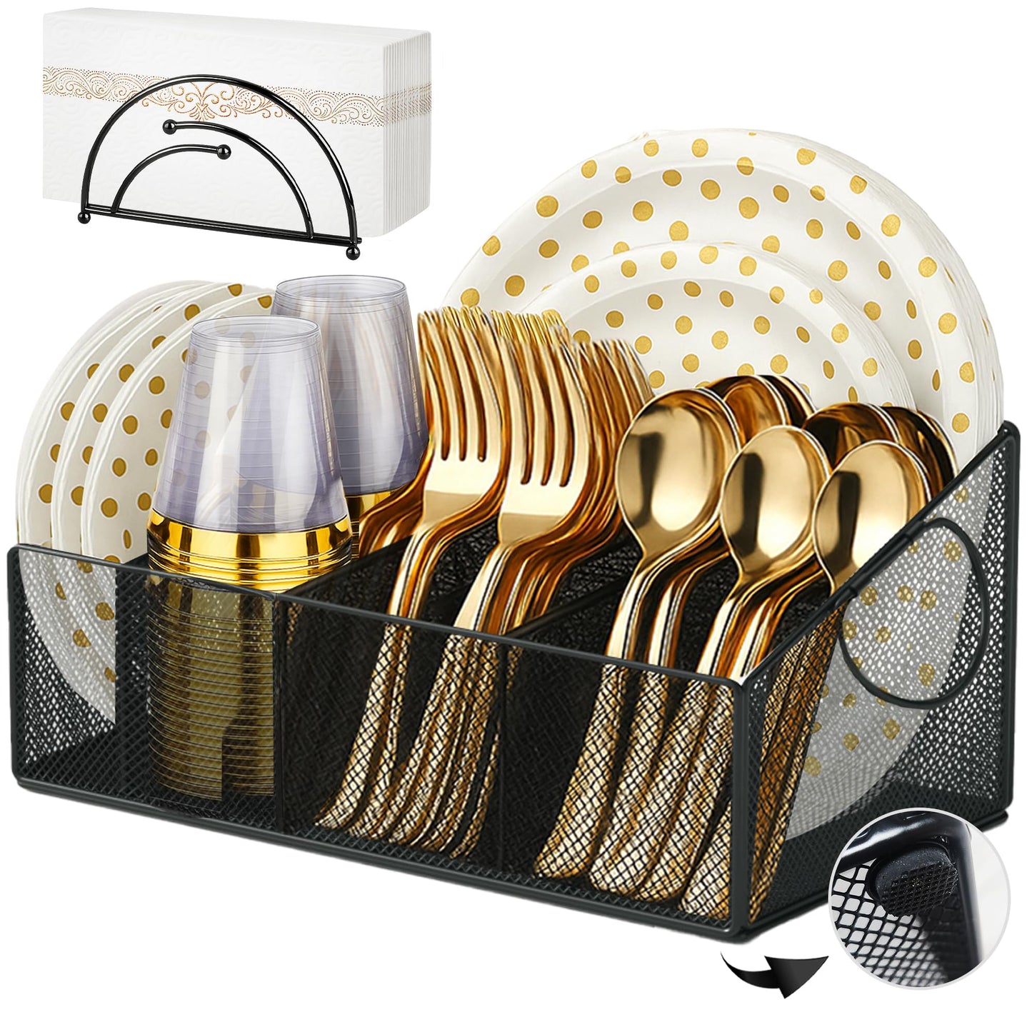 BAEK SPACE Paper Plate Caddy - Utensil Holder Dispenser - Separate Napkin Holder - Party BBQ Camping Table Organizer