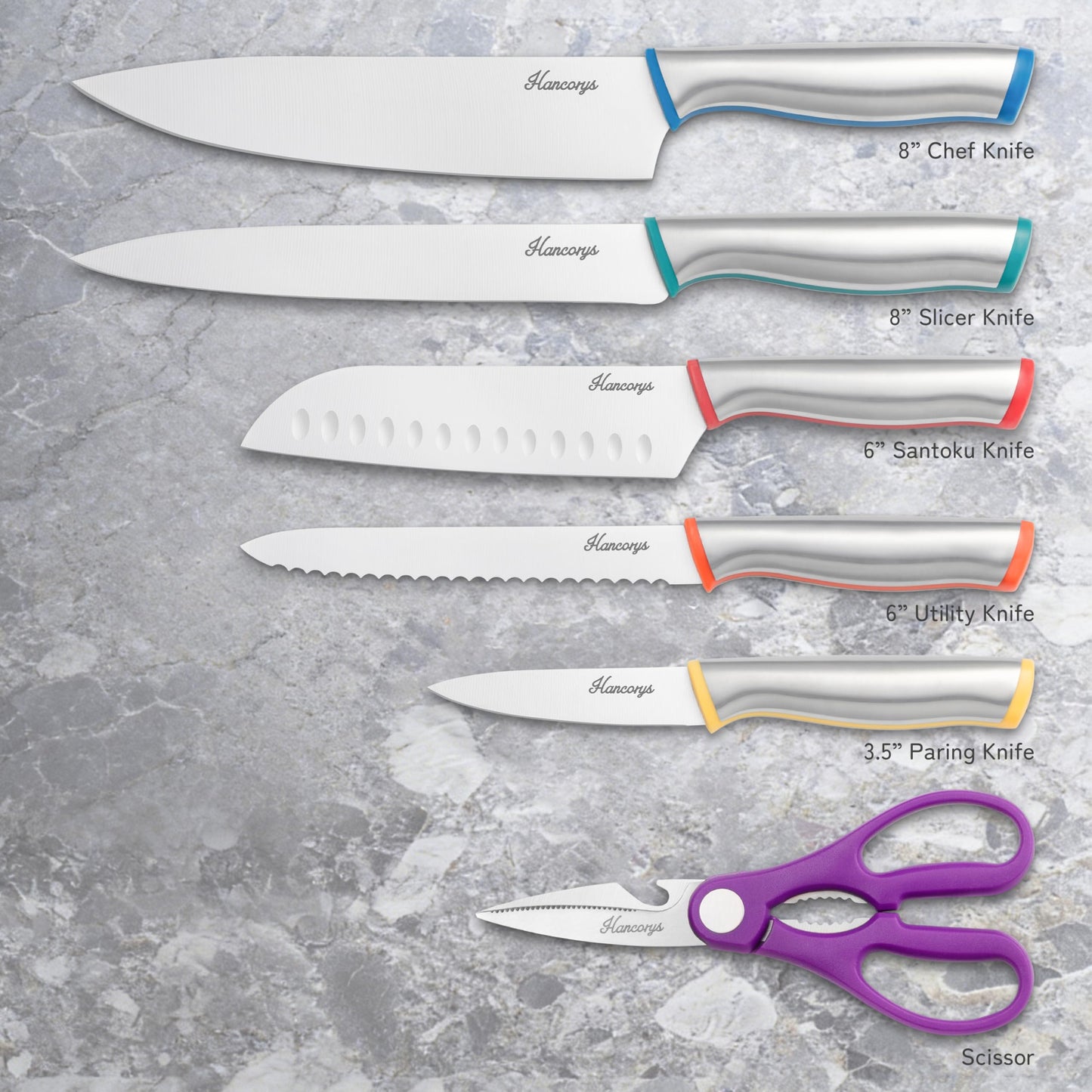 Hancorys Knife Set, 11 Pcs Kitchen Knives Set, Enduring Razor-Sharp German High Carbon Stainless Steel Chef Knife Set with 5 Blade Guards, Perfect Holiday Gifts for Kitchen
