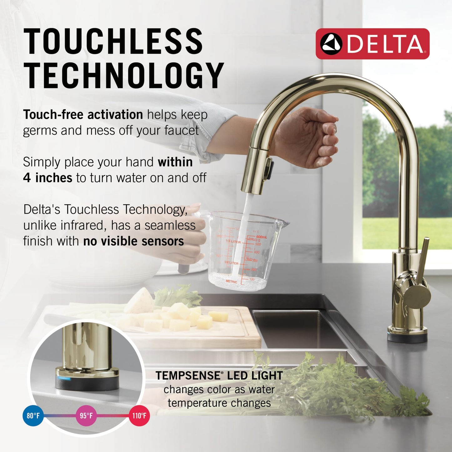 Delta Trinsic Touchless Kitchen Faucet with Touch Technology, Polished Nickel Kitchen Sink Faucet with Pull Down Sprayer, Single Hole, Polished Nickel 9159TL-PN-DST