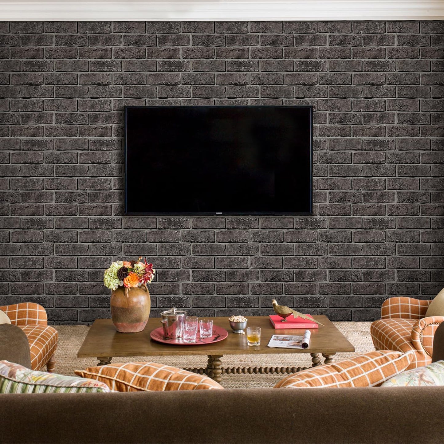 Commomy 3D Faux Brick Wallpaper Wall Tiles - 10 pcs 11.8" x 11.8" Small Size PVC Printable Brick Wall Panels Retro Brick Peel and Stick Backsplash for Kitchen, Bedroom, Living Room, RV