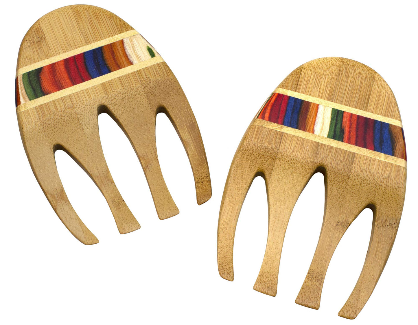 Totally Bamboo Baltique Marrakesh Collection Salad Hands Serving Utensils, Bamboo and Colored Birch Wood
