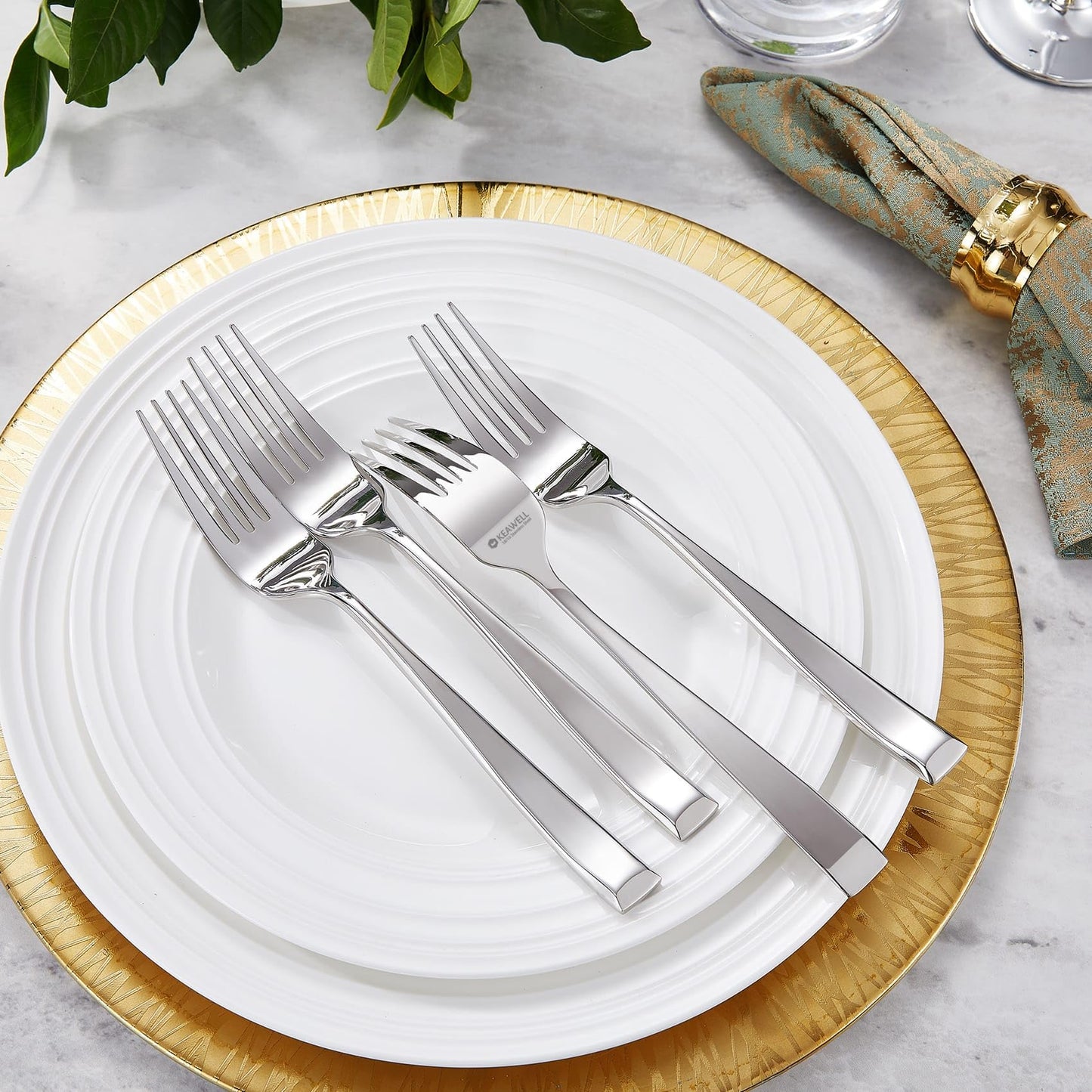 KEAWELL Premium Imperial 4-Piece 8.2 inch Forks Set – Heavy Duty 18/10 Stainless Steel Flatware with Mirror Finish and Squared Edge, Dishwasher Safe for Elegant Dining (4, Dinner Forks)