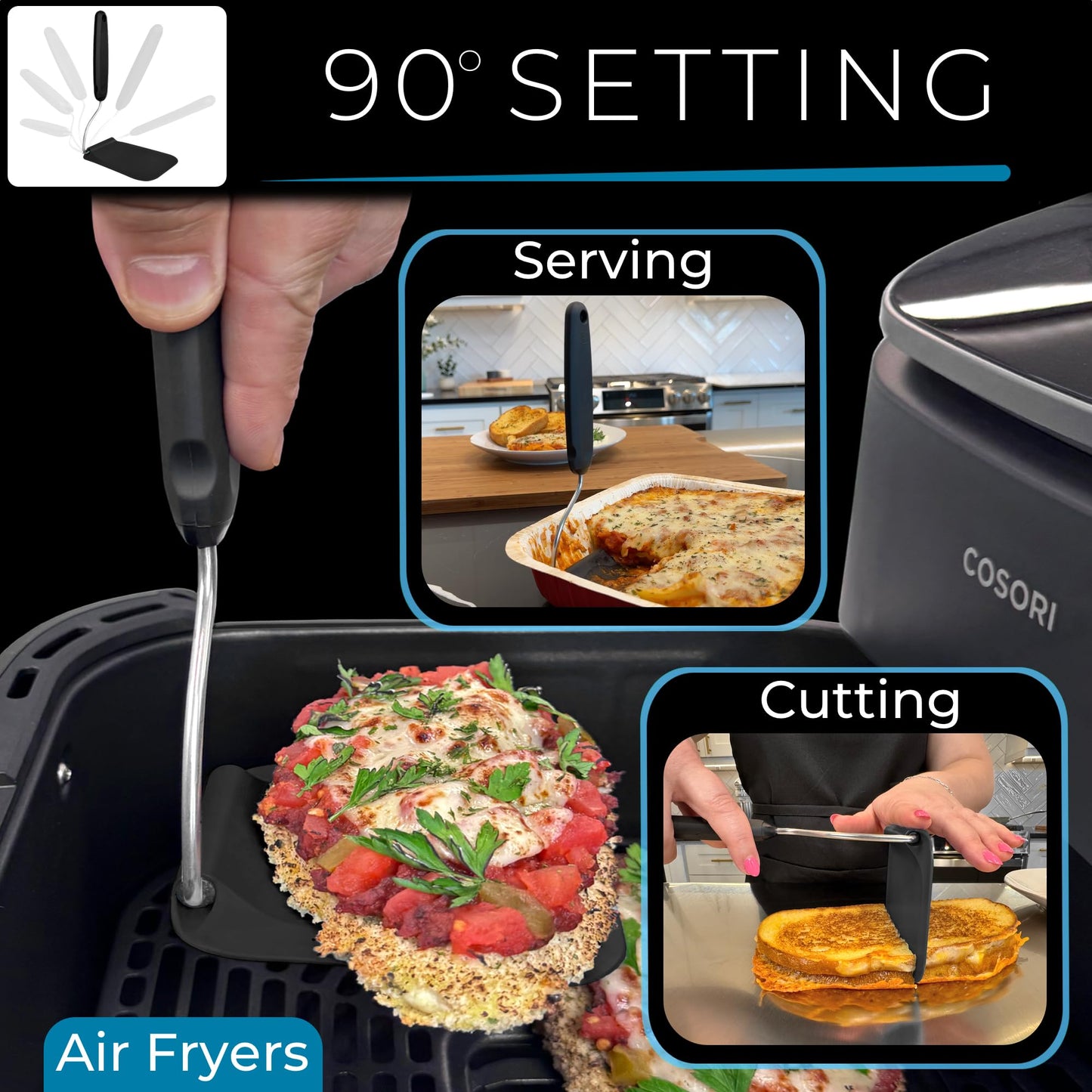Blue Bosti Adjustable Angle Spatula - New PPSU material - Turner and Flipper for Eggs, Pancakes, Burgers - Swappable Spatula Heads - Thin, Heat Resistant - Non-Stick Cookware Safe