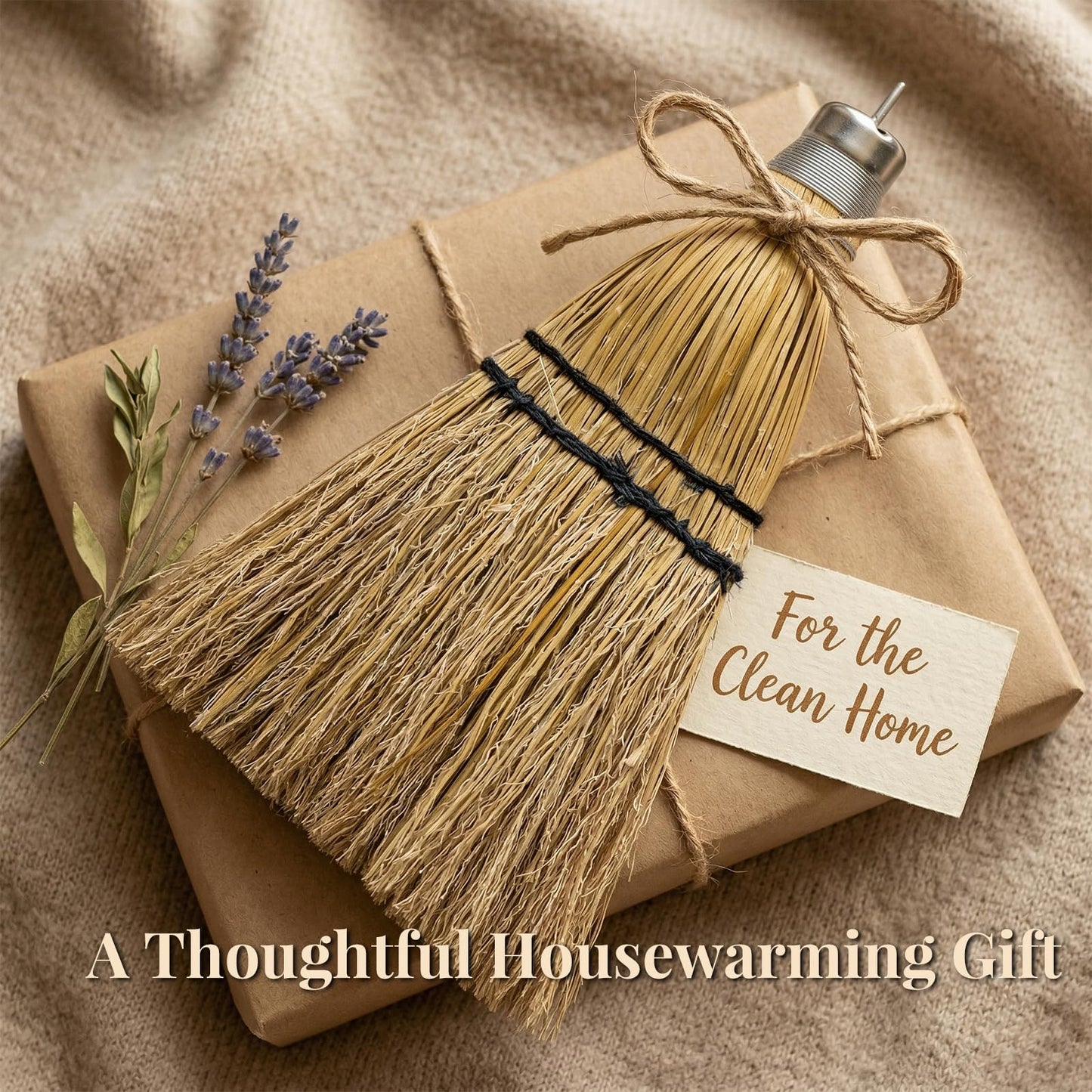 SINZHU Hand Held Whisk Broom 2 Pack, 12" Natural Handmade Corn Mini Broom with Stiff Bristles, Small Straw Sweeping Brush for Fireplace, Car Detailing, Workbench & Farmhouse Decor