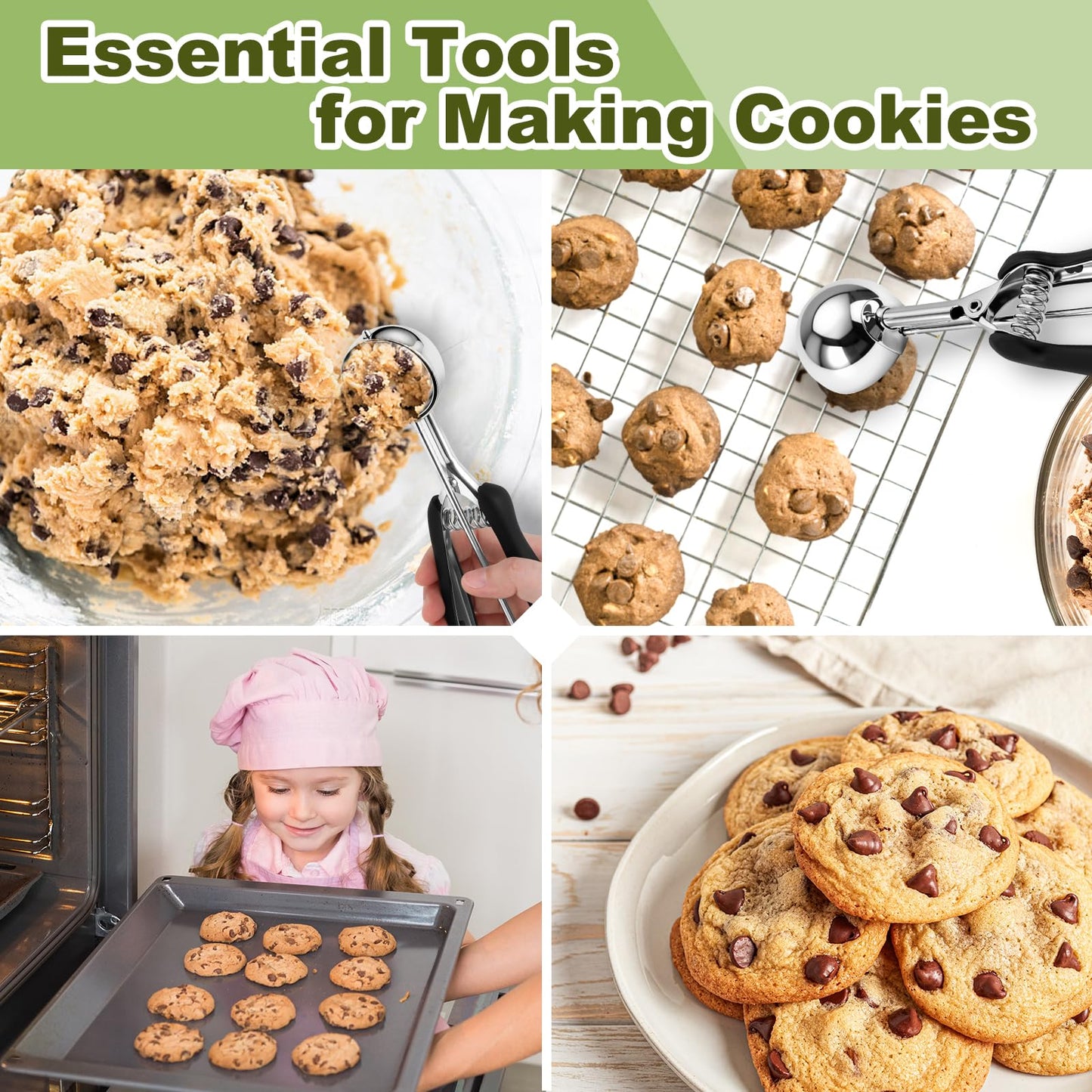 Premium Cookie Scoop, Stainless Steel Cookie Scoops for Baking, Ice Cream Scoop with Trigger, Ice Cream Scooper With Non-slip Grip, Cookie Dough Scoop for Melon Baller, Muffin Scoop, Meatball Scoop