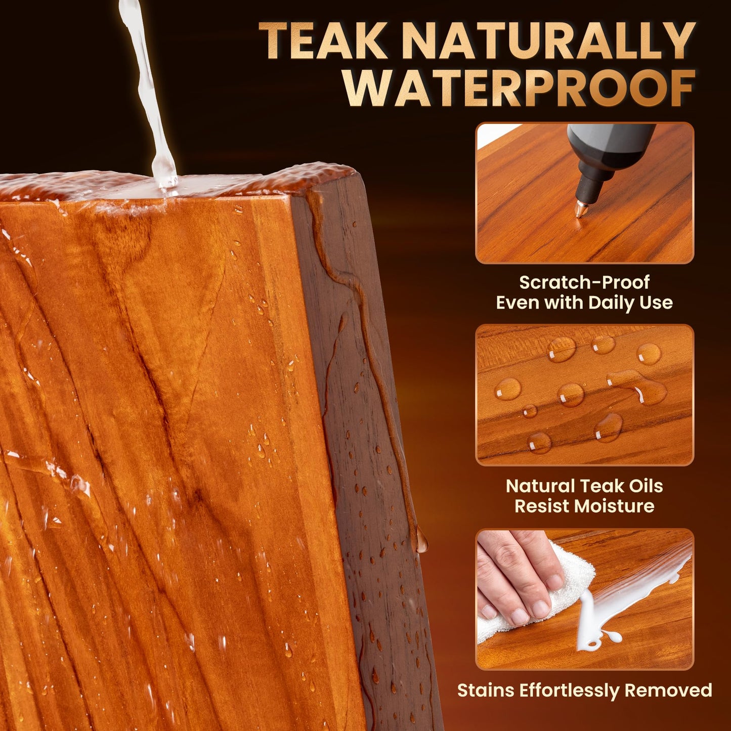 Realgulf 24 Inch Teak Floating Shelves Set of 2 - Solid Natural Wood Wall Mounted Shelves with Invisible Brackets - Heavy Duty Waterproof Storage for Bathroom, Kitchen, Living Room & Outdoor