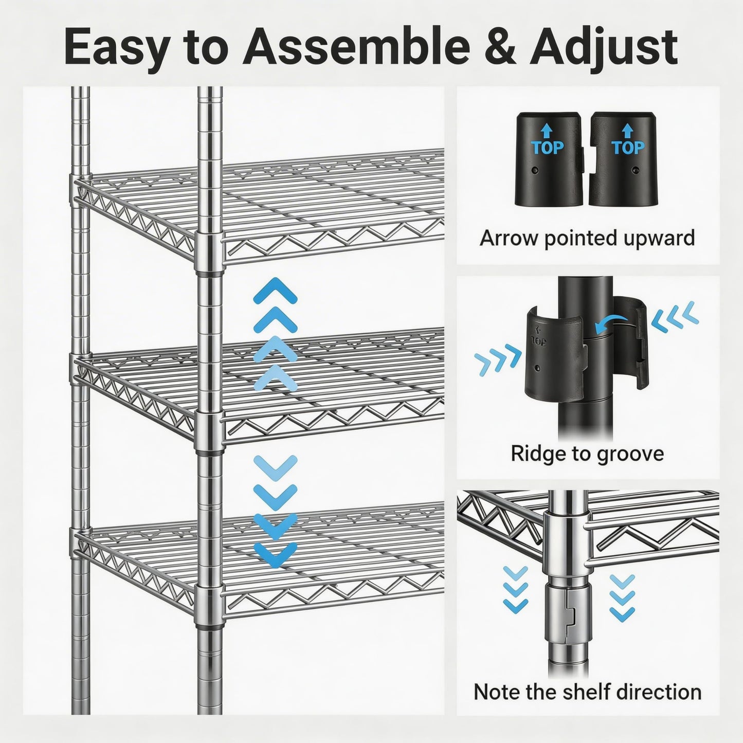 Heavy Duty 5-Tier Wire Rack Shelving Unit, Adjustable Storage Rack with 3" Rubber Wheels, 1750 lbs Capacity, Chrome Standing Shelf for Kitchen, Garage, Warehouse, Office - 47"D x 17.72"W x 74"H