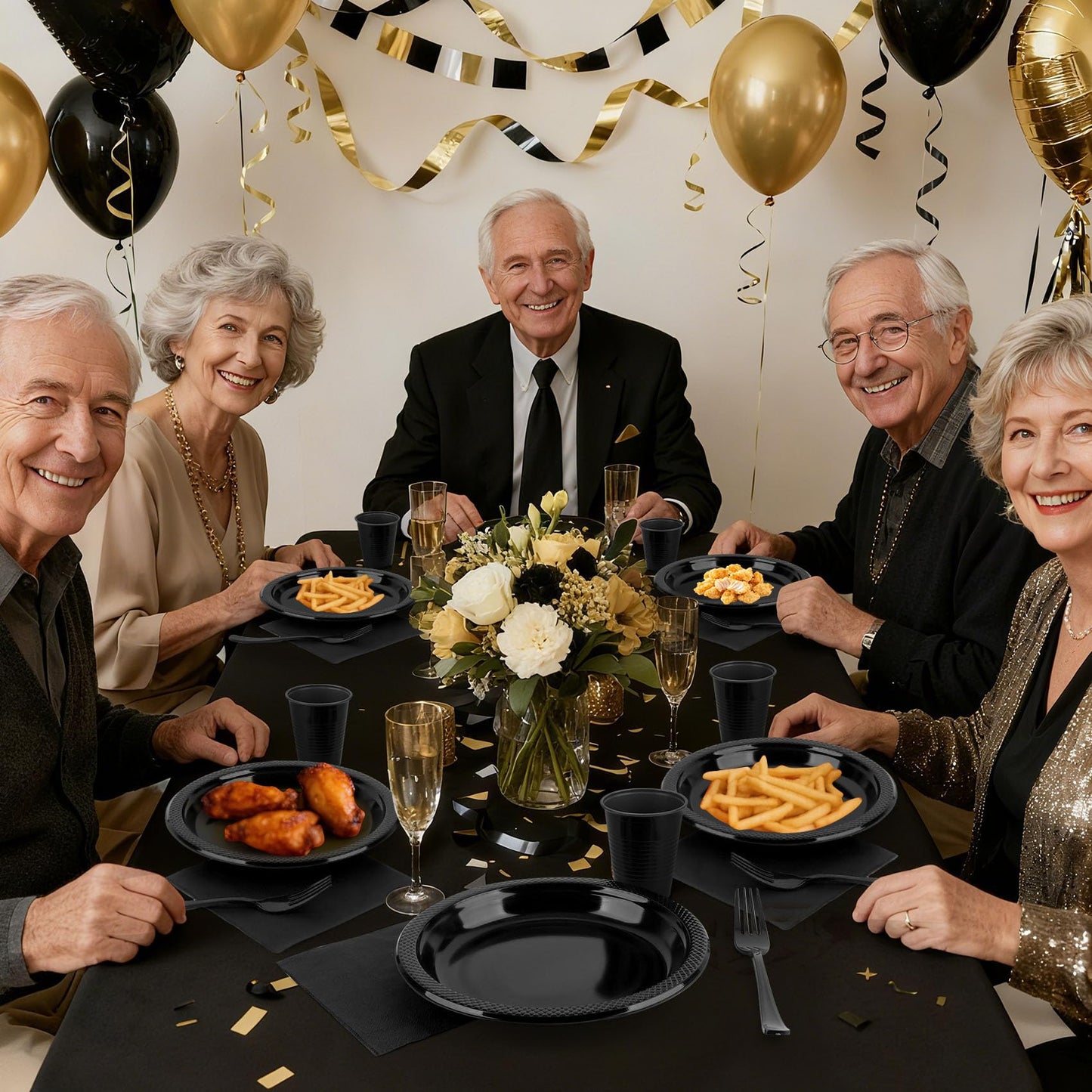 200pcs Black Plastic Party Plates Set, Disposable Black Plates and Napkins for Party, 50 Of Each 9" Dinner Plate, Napkins, Cups & Cutlery Plastic Dinnerware for Retirement, Graduation, Birthday, BBQ