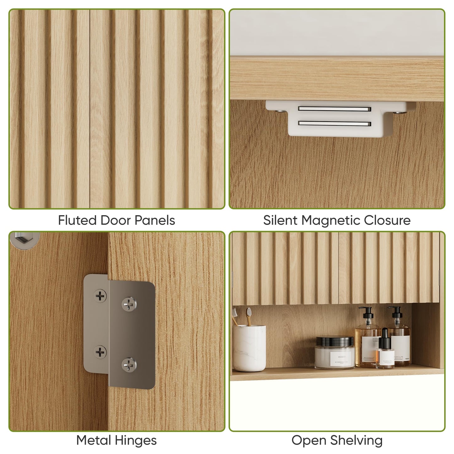 Smart FENDEE Bathroom Wall Storage Cabinet with Fluted Doors, Medicine Cabinet with Adjustable Shelf, Over The Toilet Storage Cabinet for Laundry Room & Kitchen & Living Room, Natural Oak