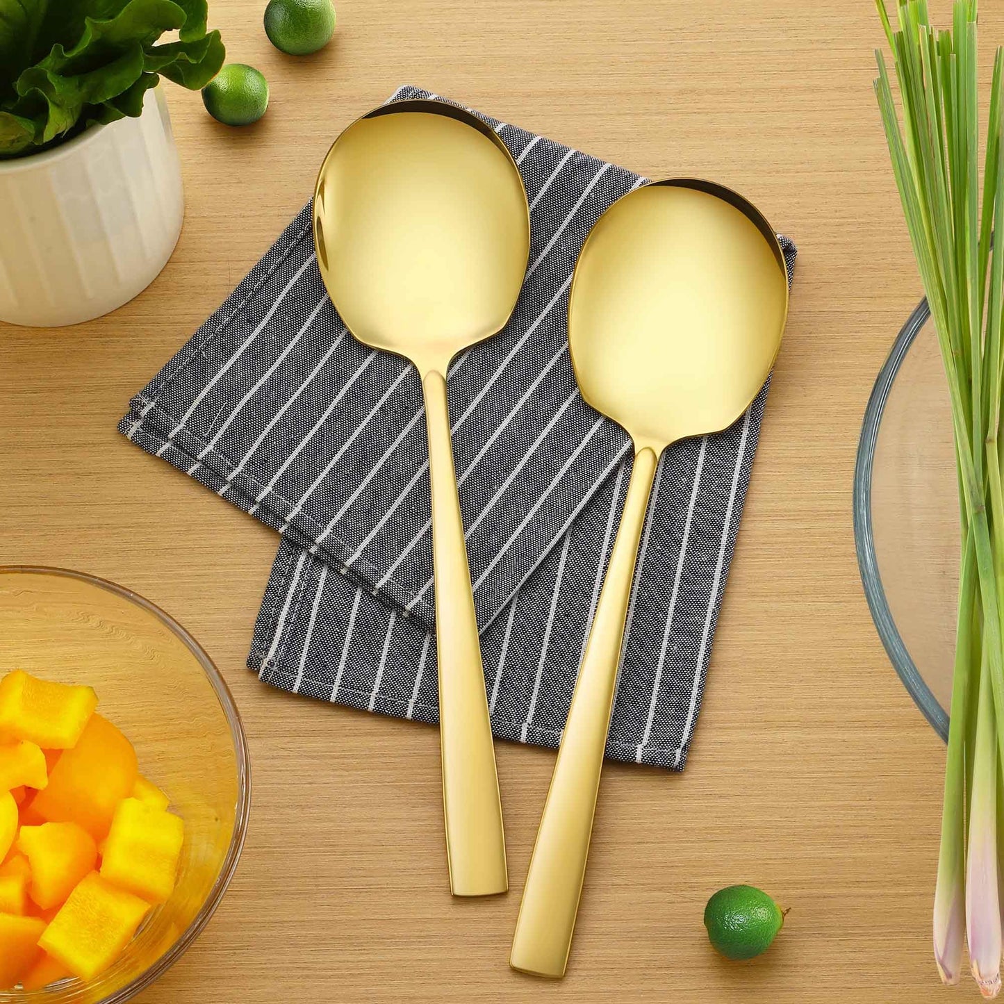 Extra Large Serving Spoons Set 11.7-Inch Gold Serving Slotted Spoon and Serving Spoon 18/8 Stainless Steel Big Serving Utensil for Buffet, Parties, Catering - Dishwasher Safe(2-Pack, Gold)
