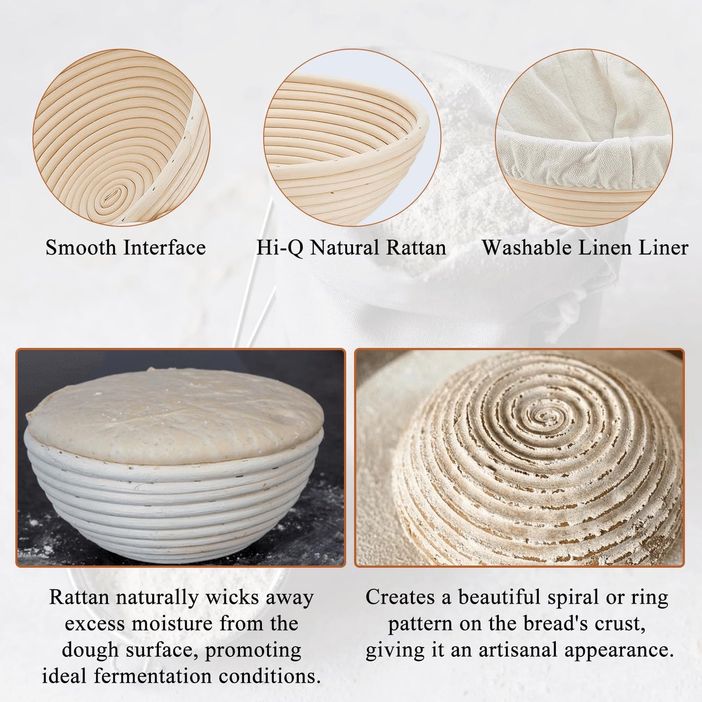 SNAILDIGIT Banneton Bread Proofing Basket Set of 2: 9 Inch Round Sourdough Proofing Bowls for Artisan Bread Making for Professionals and Home Bakers