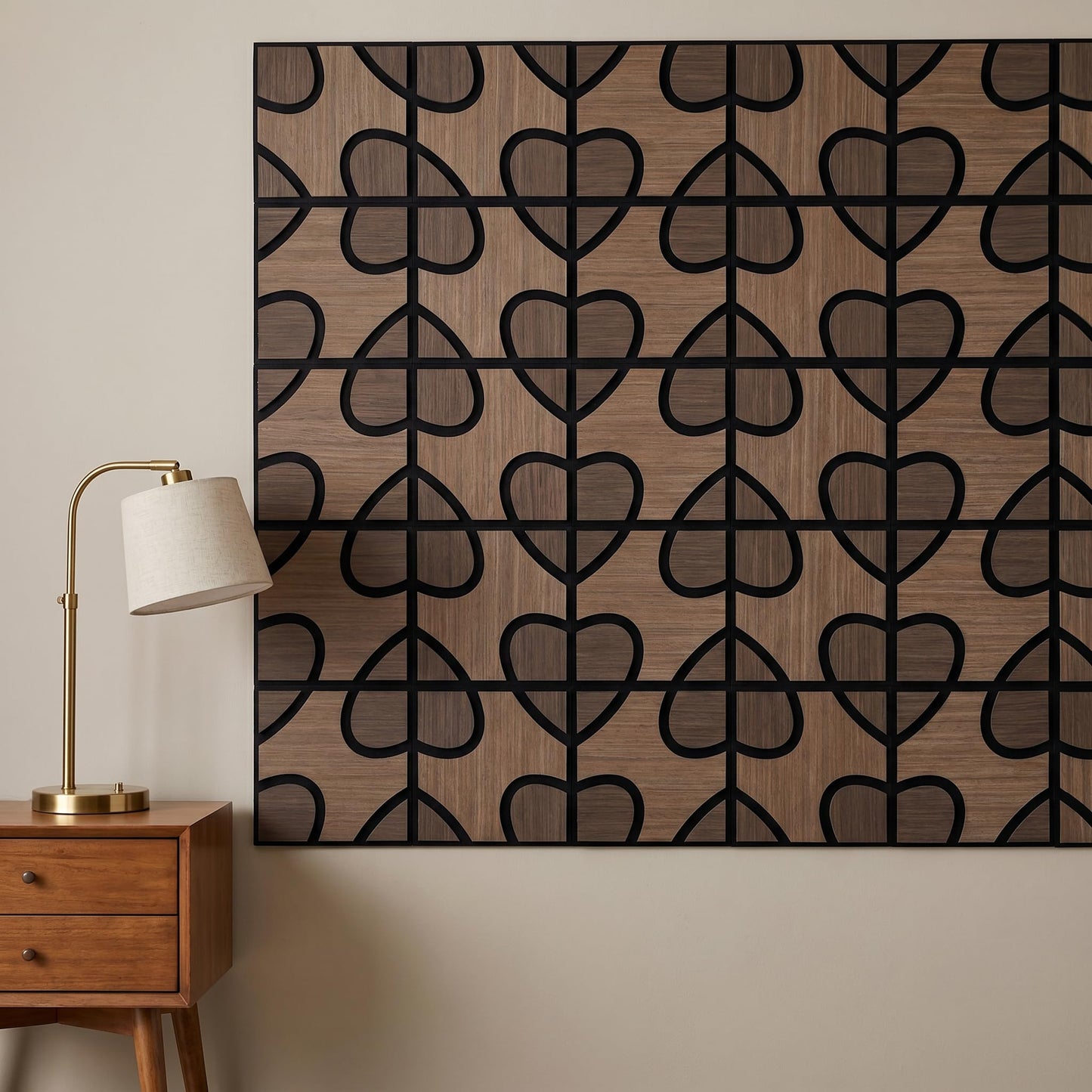 TREKATL AUTO Acoustic Wood Slat Panels, 3D Fluted Wood Panel Sound Absorbing Panel for Bedroom, Office, Interior Decor, 12Pack 11.8"x11.8" (11.6ft²) Soundproof Panels, Bean & Heart Black Oak