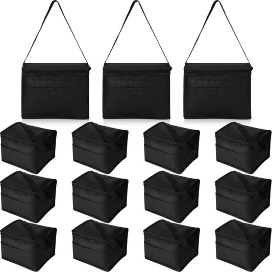 Nuogo 15 Pack Insulated Lunch Bags Bulk, Reusable Cooler Boxes, Leakproof Lunch Boxes Set, Waterproof Thermal Coolers, Insulated Beverage Bag for Women Men Work Picnic Beach(Black)
