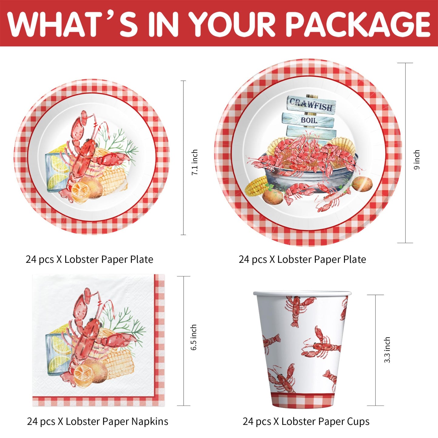 Xigejob Crawfish Boil Party Supplies, Lobster Crab Seafood Boil Party Decorations Tableware for Birthday Baby Shower, Paper Plate, Cup, Napkin, Tablecloth, Disposable Cutlery, Serves 24