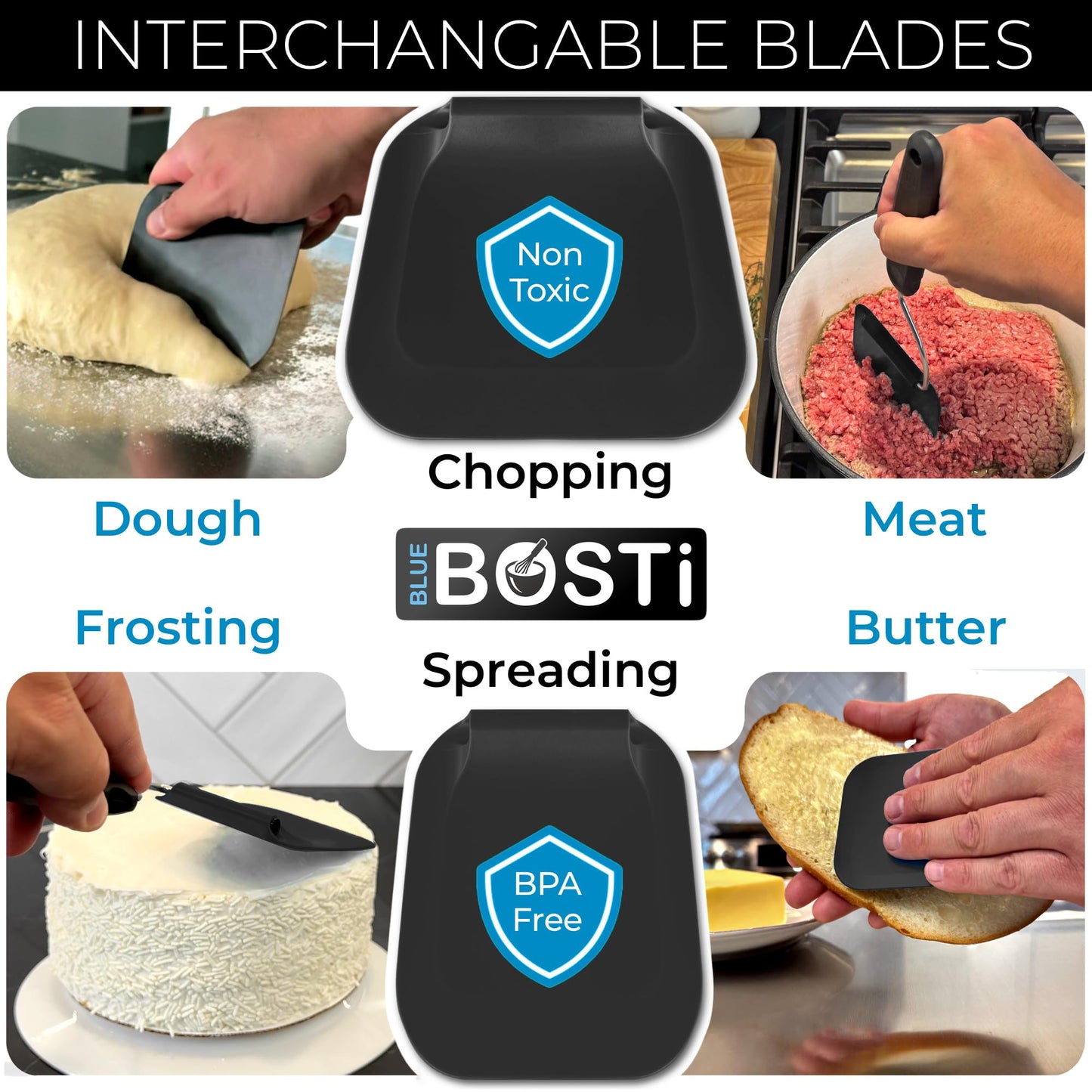 Blue Bosti Adjustable Angle Spatula - New PPSU material - Turner and Flipper for Eggs, Pancakes, Burgers - Swappable Spatula Heads - Thin, Heat Resistant - Non-Stick Cookware Safe