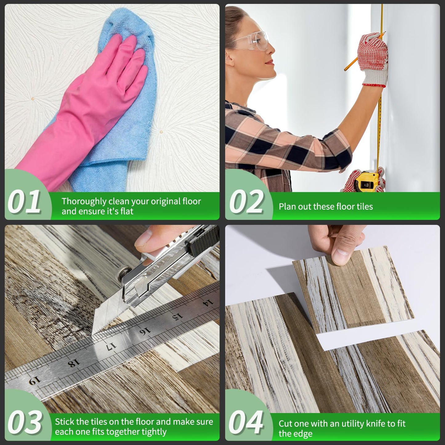 LONGKING 30-Pack 12×12in Vinyl Flooring Tiles - Effortless Peel and Stick Floor Tiles for Kitchen, Dining Room, Bedrooms, 30 Sq. Ft (Brown Segment)