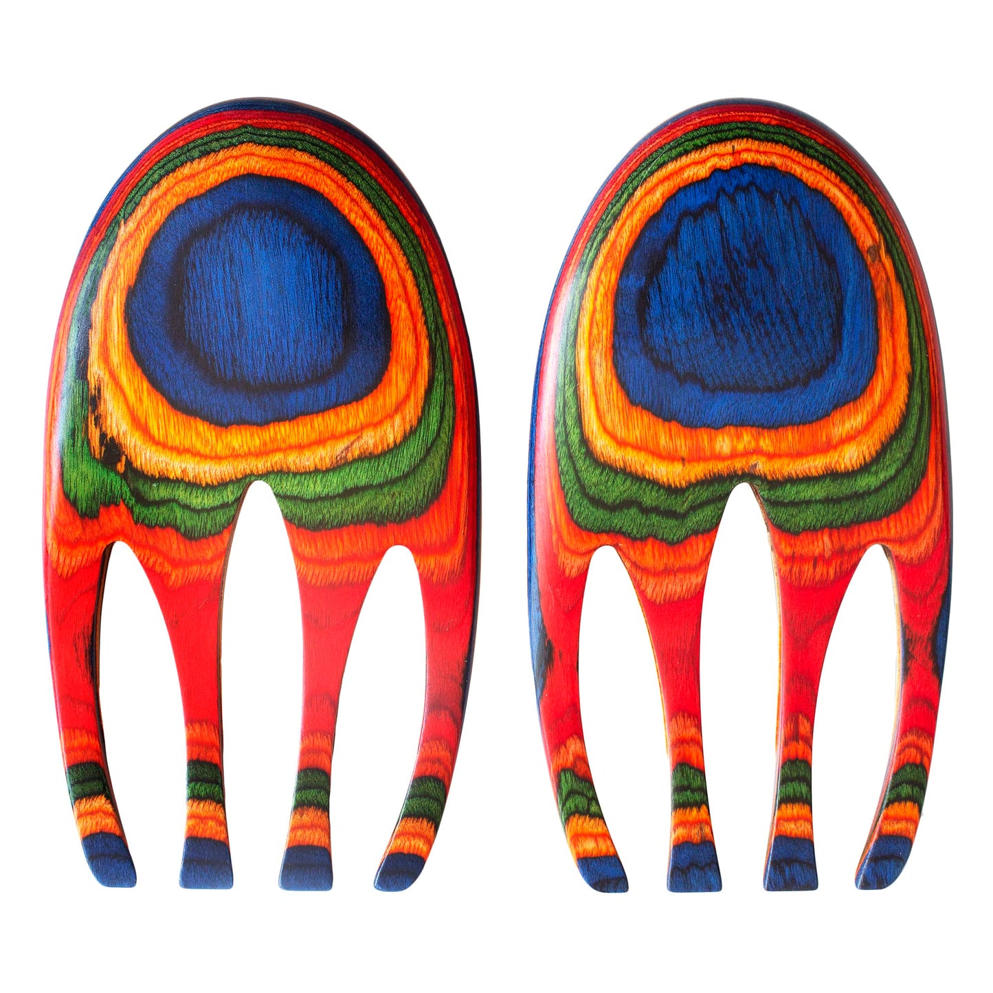 Totally Bamboo Baltique Marrakesh Collection Salad Hands Serving Utensil Set, Colorful Wooden Salad Servers