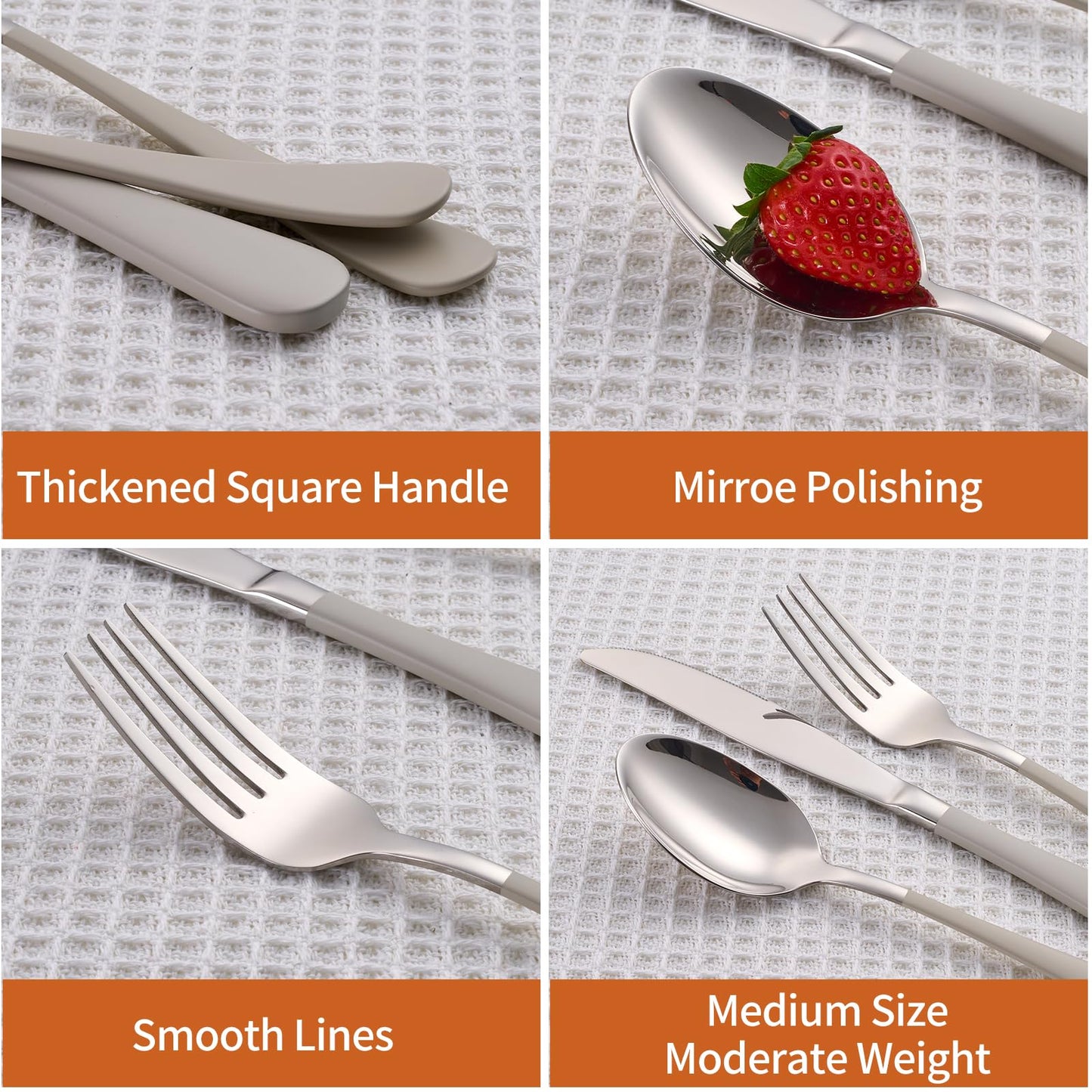Lekoton 20 Piece Cream Grey 18/0 Flatware Utensil Set for 4, Include Dinner Knife,Dinner Forks,Dinner Spoons,Salad Forks,Teaspoons,Silverware Set for 4, Dishwasher Safe