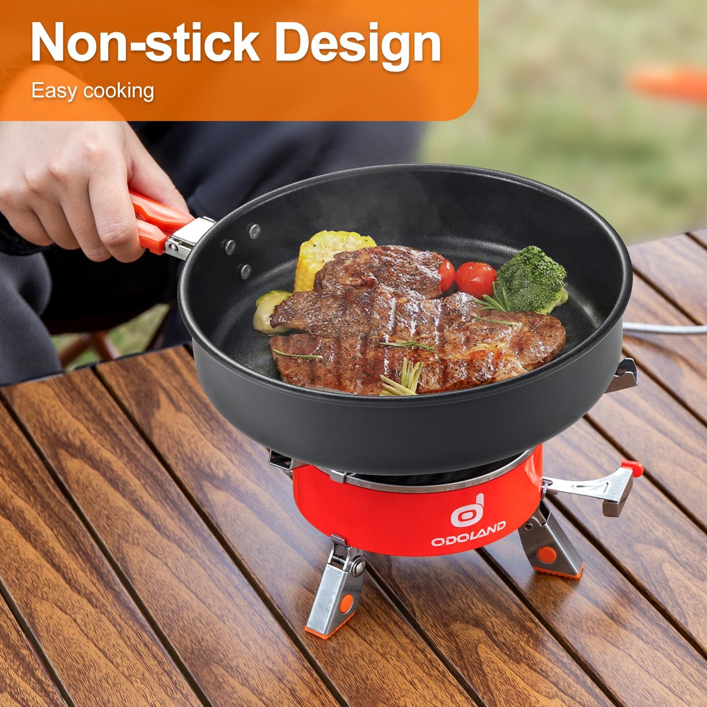 Odoland Camping Cookware Mess Kit, Non-Stick Lightweight Camping Pot and Fry Pan Set with Mesh Bag for Backpacking, Outdoor Cooking and Picnic, for 1-2 People