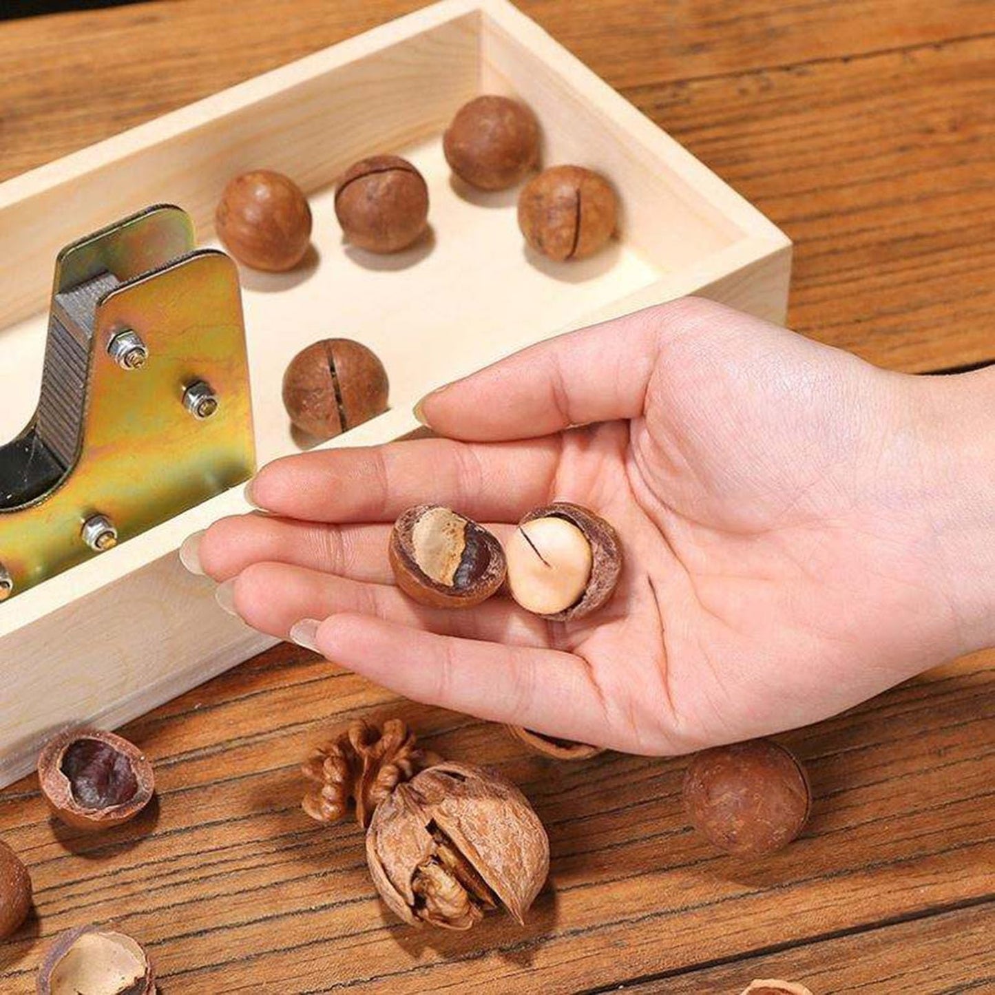 Nut Crackers for All Nuts, Heavy Duty Walnut Cracker with Wooden Base Adjustable Nut Tongs Manual Pecan Cracker for All Nuts Cracker Tool for Walnut Pecan Macadamia Hazelnuts Chestnut