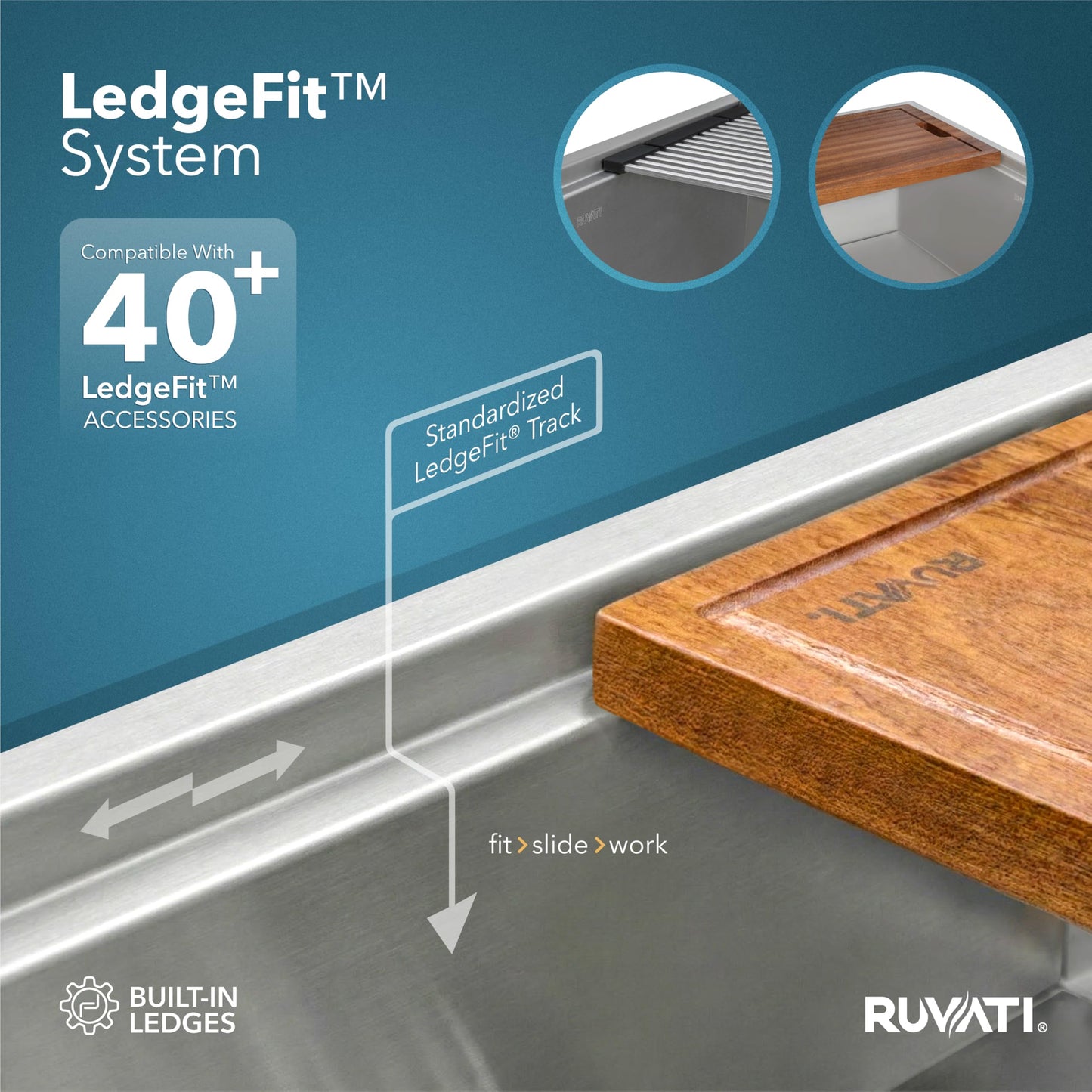 Ruvati 33-inch Workstation 60/40 Double Bowl Undermount 16 Gauge Stainless Steel Ledge Kitchen Sink - RVH8356