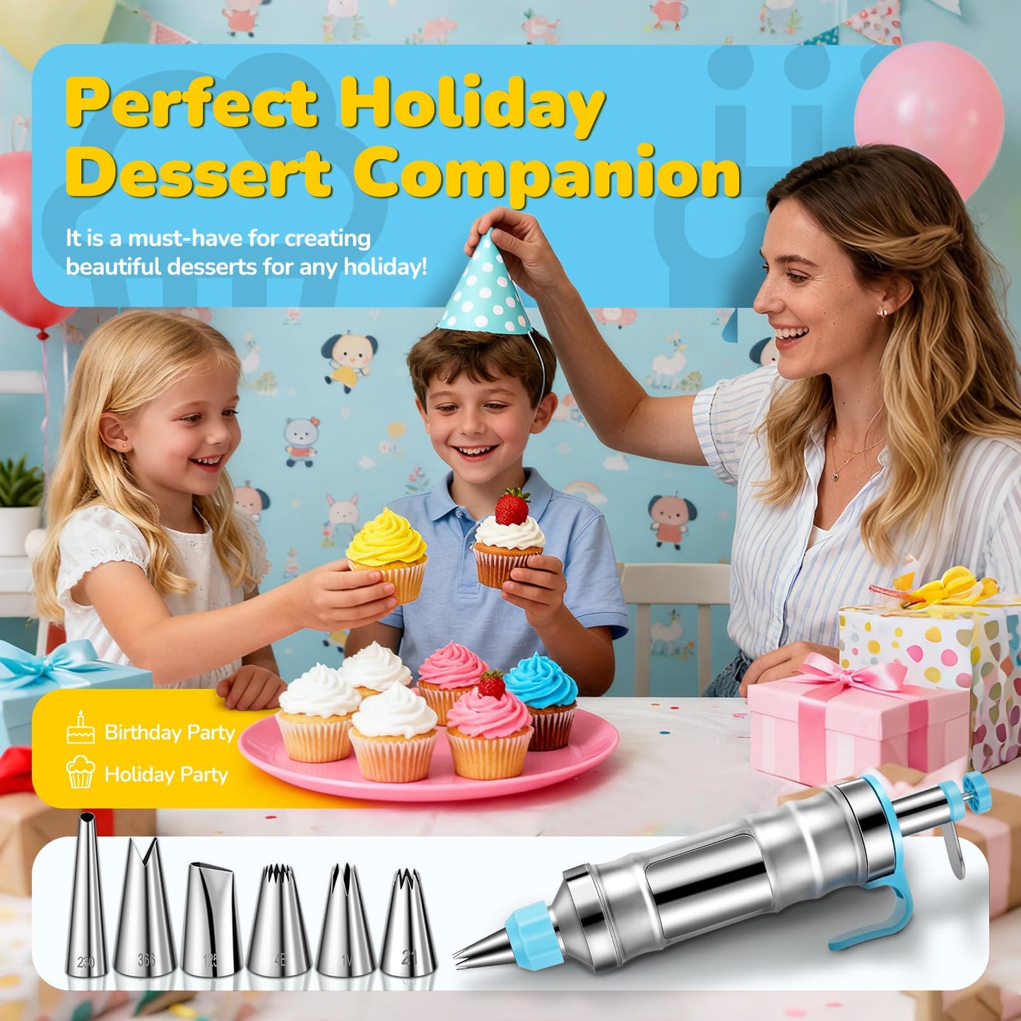 Cake Decorating Tools Supplies Kit: 164pcs Baking Accessories, Dessert Piping Syringe and Icing Tips Set - Puffs Cupcake Frosting Piping Bakery Set for Adults Beginners or Professional, Blue