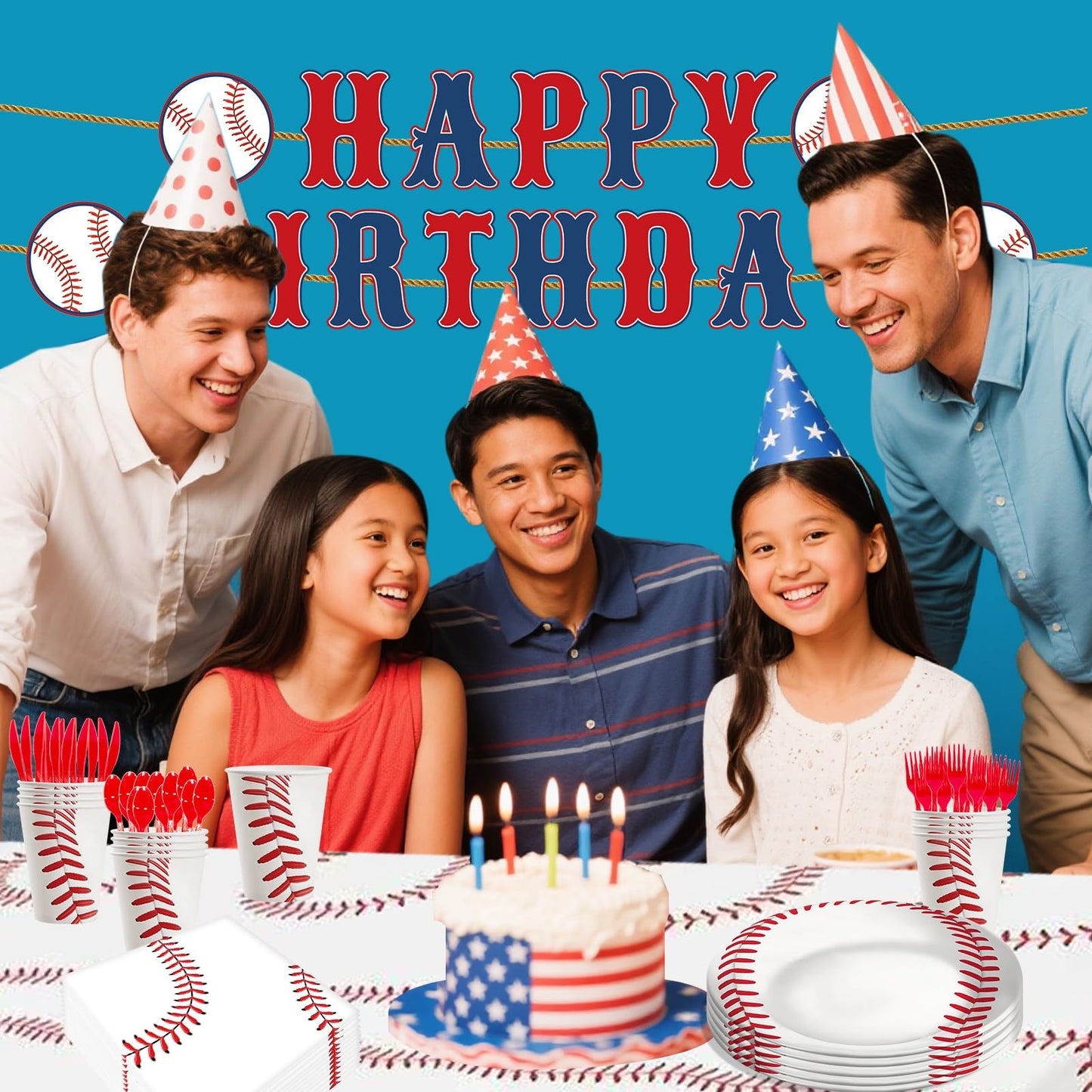 170pcs Baseball Themed Birthday Party Supplies Including Banner,Dinner Plates,Napkins,Forks Disposable Paper Tableware Set Baseball Party Decorations for Kids Serve 24 Guests