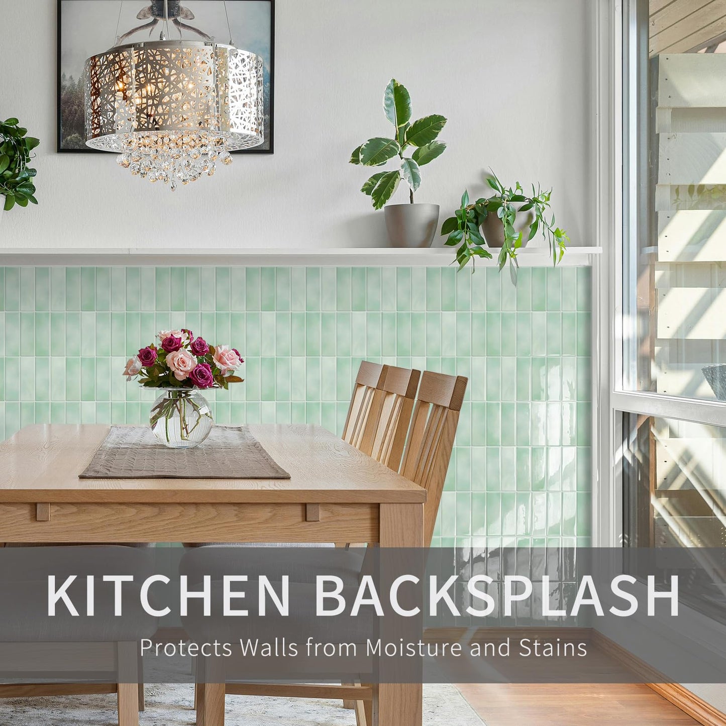 10 Sheet Peel and Stick Subway Kitchen Backsplash Tiles,3D Rectangle Waterproof Self-Adhesive Wall Tile Stick on Backsplash for Kitchen,Bathroom and Fireplace(Light Green,12"×12")