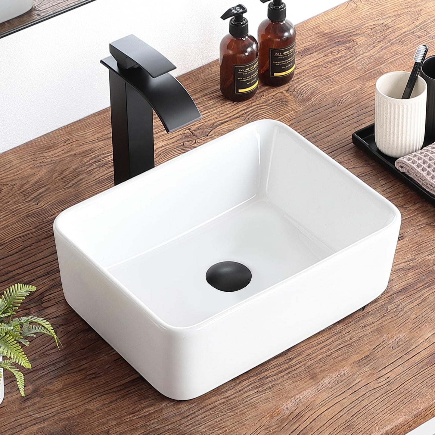 KDKSC Vessel Sink 16"x12" Rectangular White 16 Inch Bathroom Sink Porcelain Ceramic Modern Above Counter Bathroom Sinks