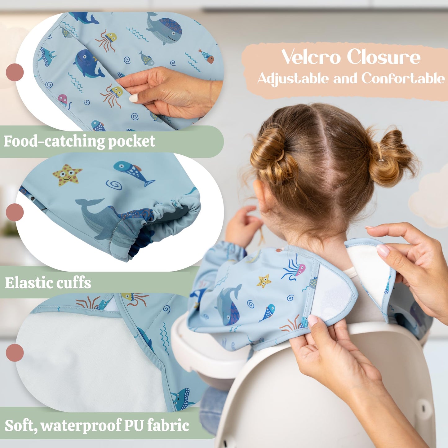 Bornealand® Baby Long Sleeve Bib - Baby Spoons 4 Months and Travel Case – Smock Bibs for Babies - Gender Reveal Gift - New Mom Gift Basket - Newborn Gift Set