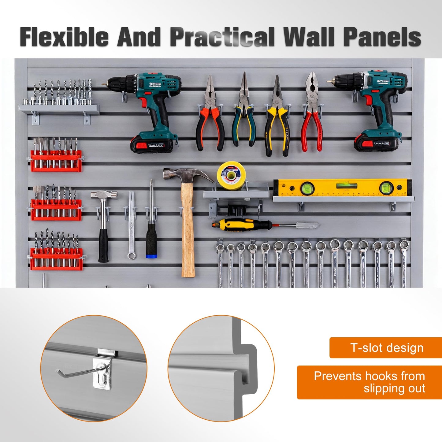 RocVanc Slatwall 4x4t FT PVC Slat Wall Panels, Interlocking Garage Slat Wall Panels Easy to Install, Heavy Duty Slat Wall for Tools Storage & Display