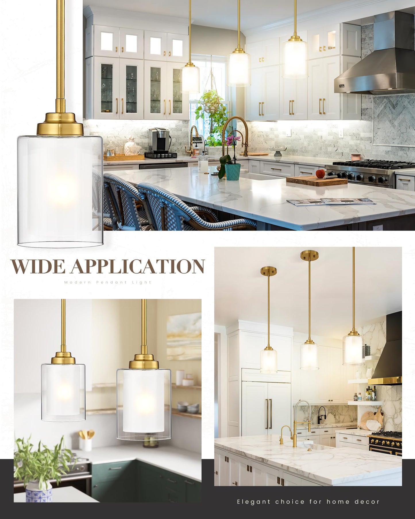 TENGXIN Modern Pendant Light,Brushed Gold Modern Pendant Light for Kitchen Island,Hanging Ceiling Light Fixture,Farmhouse Pendant Lighting for Dining Room Bedroom Bar Office 2Pack,TXPLBG02-2PK