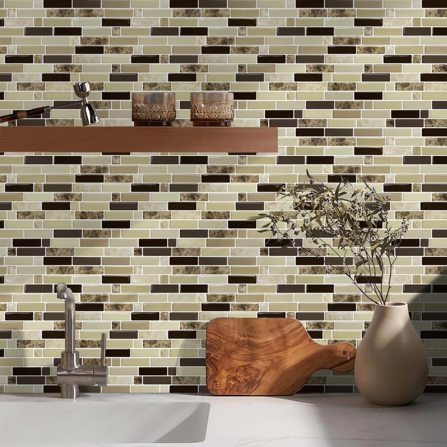 Vamos Tile 12" x 12" Peel and Stick Self Adhesive Kitchen Backsplash, Stick On Tile Backsplash for Kitchen & Bathroom(10 Sheets)