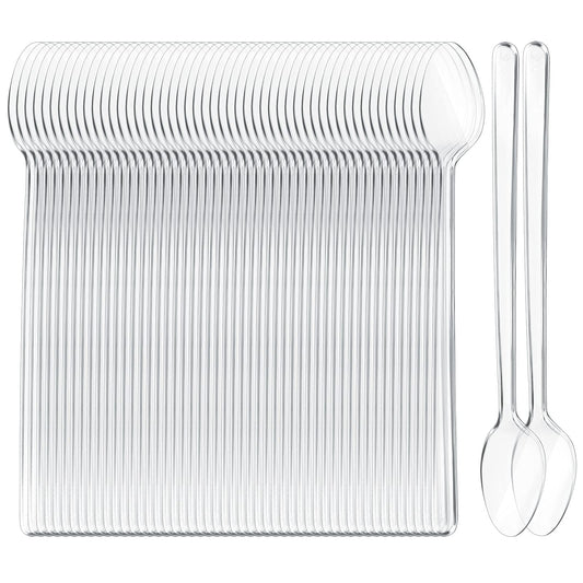 Long Handle Spoon 200 Pcs Clear Plastic Ice Cream Spoons 7.08 Inch Heavy Duty Sundae Spoons for Ice Cream Floats, Milkshakes, Tea, Stirring Cocktails and Tall Beverages