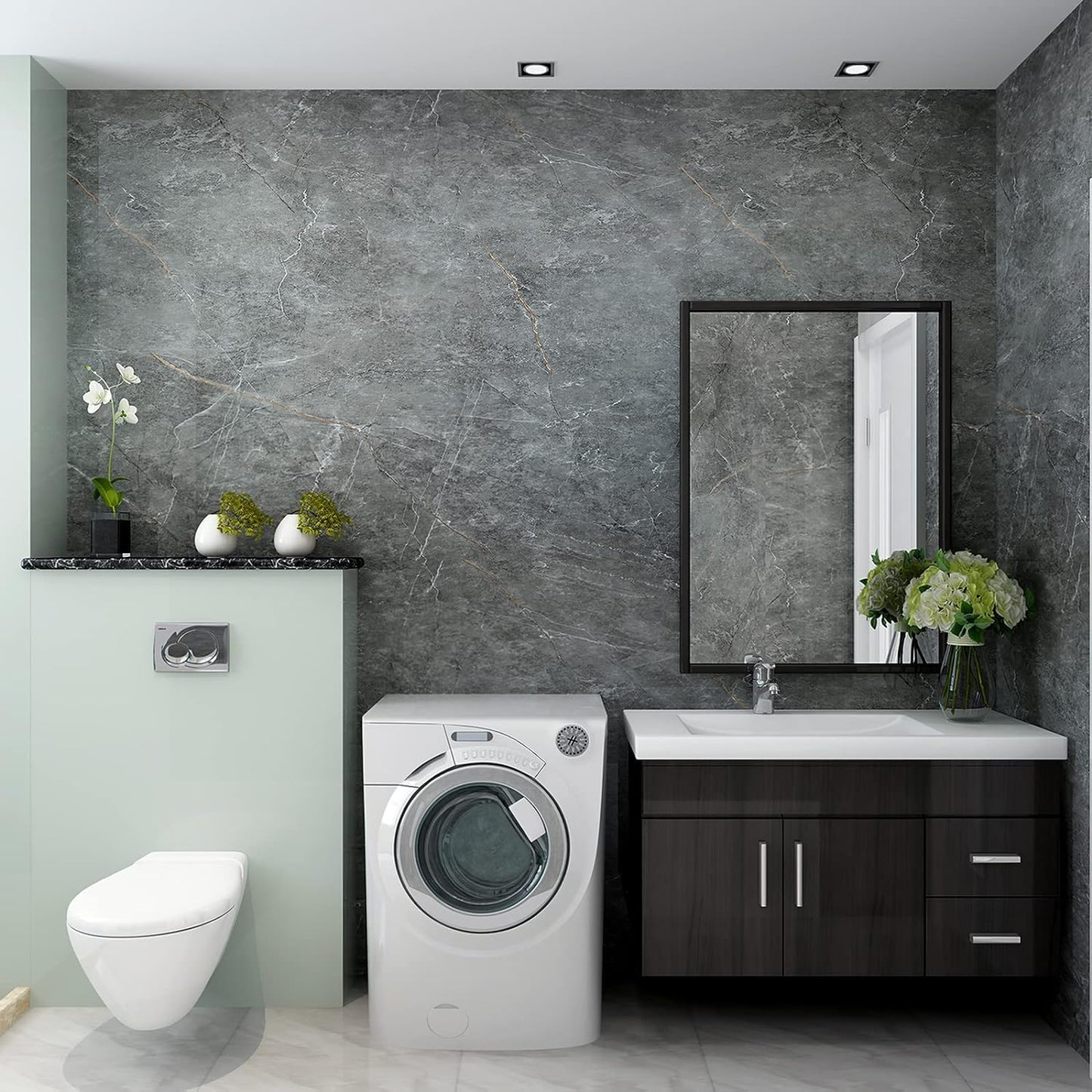 BOMENG 48"x354" Extra Wide Countertop Contact Paper Gray Marble Wallpaper Peel Stick Countertops for Kitchen Glossy Waterproof Self-Adhesive Marble Vinyl Wrap for Bathroom