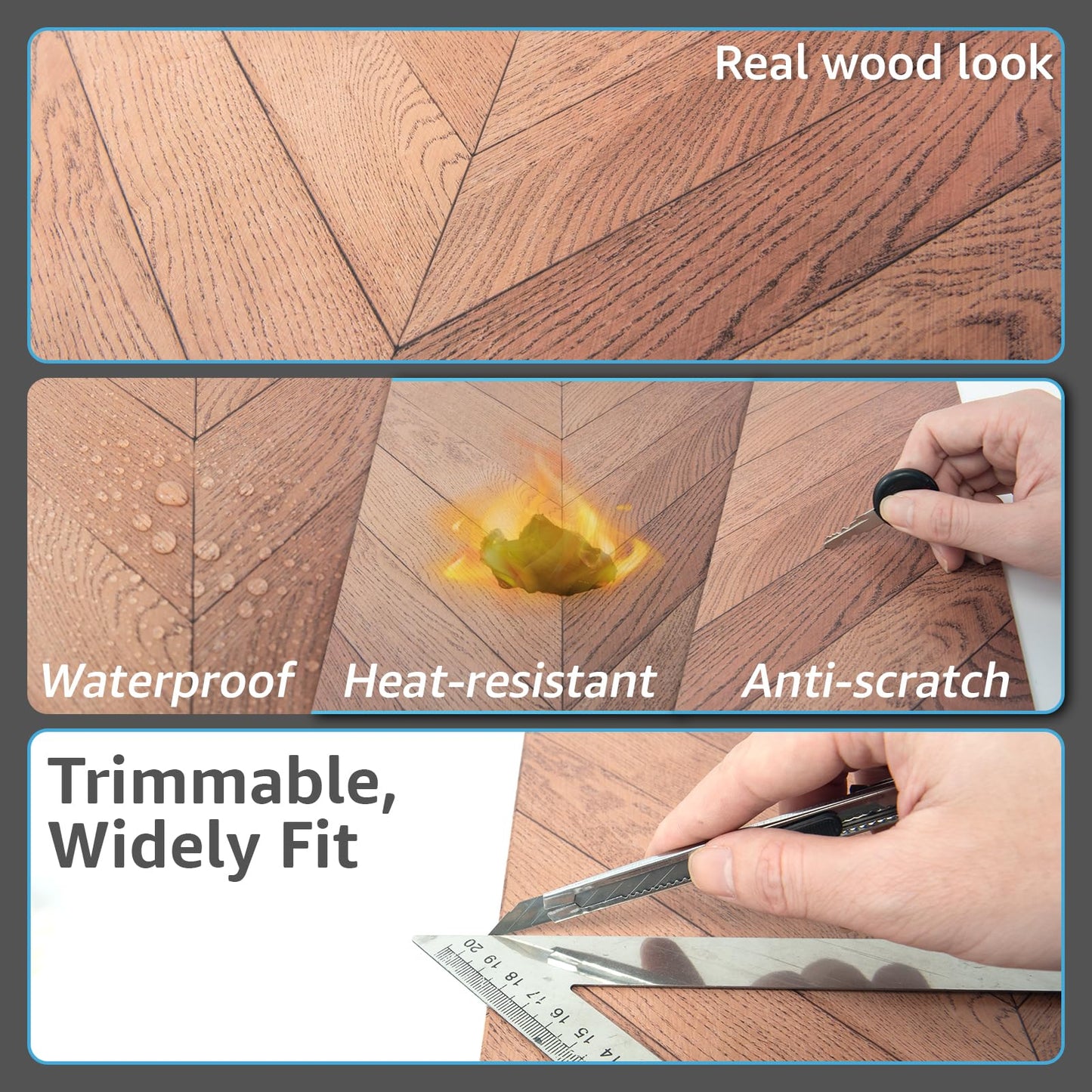 Art3d 30-Pack Herringbone Peel and Stick Vinyl Floor Tiles, 12" x 12" Self Adhesive Waterproof Wood Flooring Plank for Kitchen Bathroom Bedroom, Cover 30 Sq. Ft, Brown